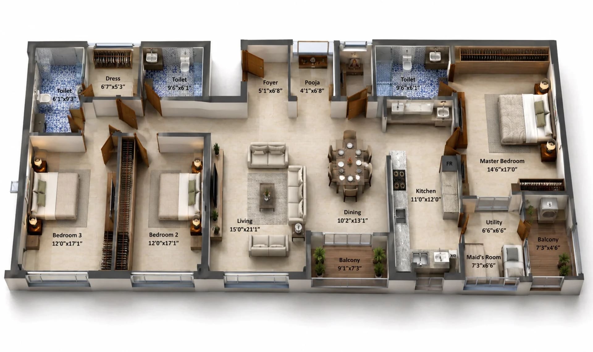 3 BHK Apartment Floor Plan – Appaswamy Wingfield