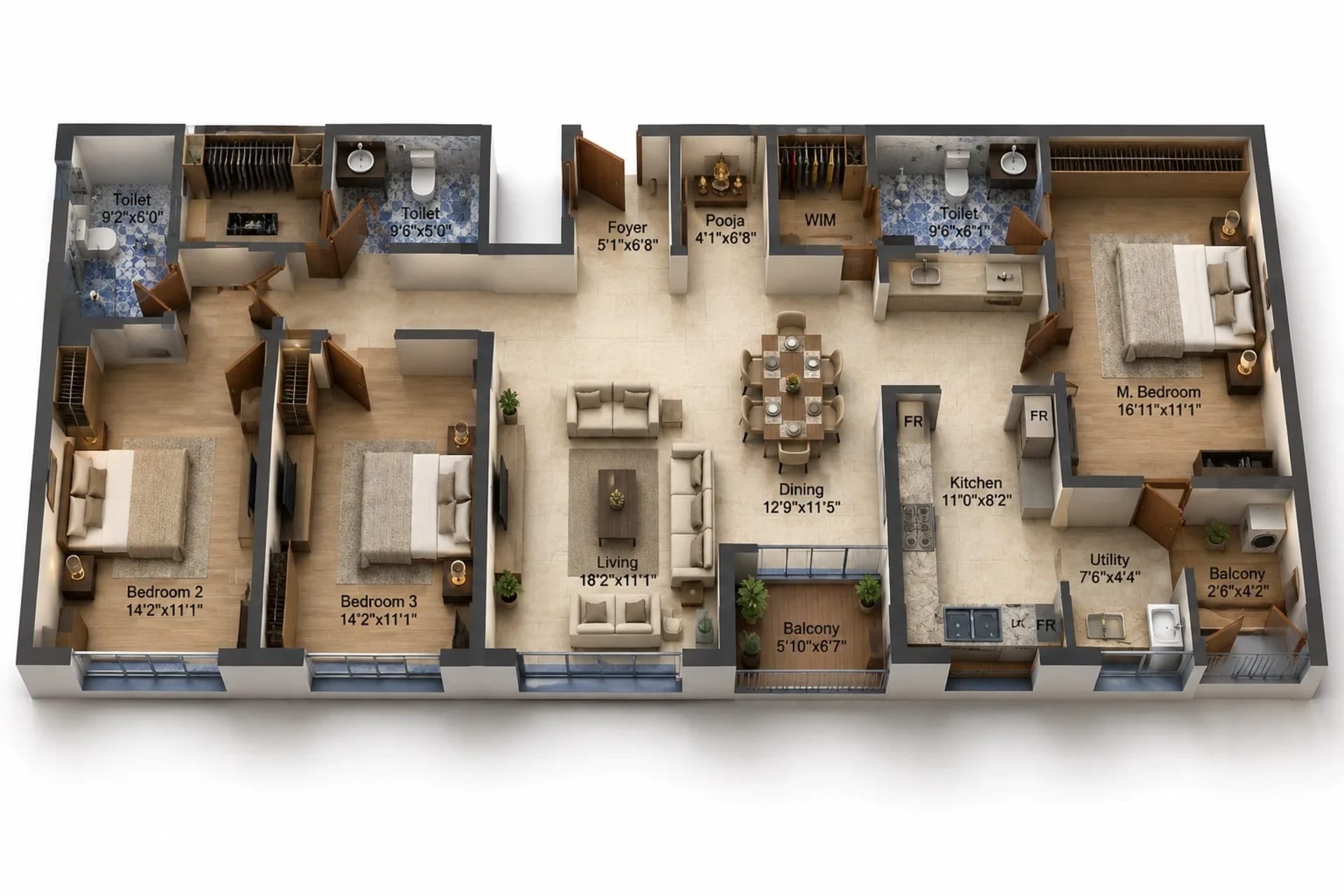 3 BHK Apartment Floor Plan – Appaswamy Wingfield