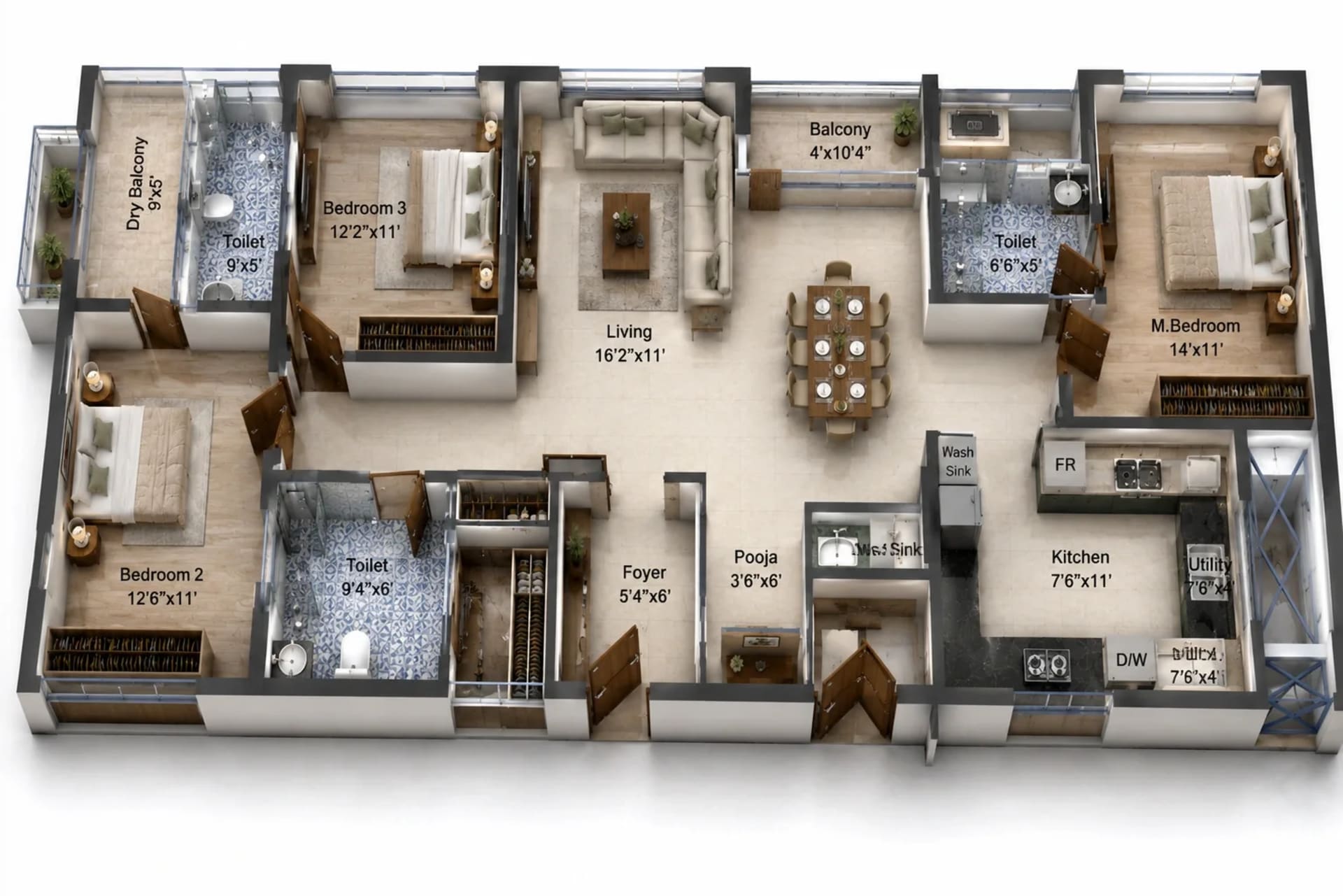 3 BHK Apartment Floor Plan – Appaswamy Wingfield