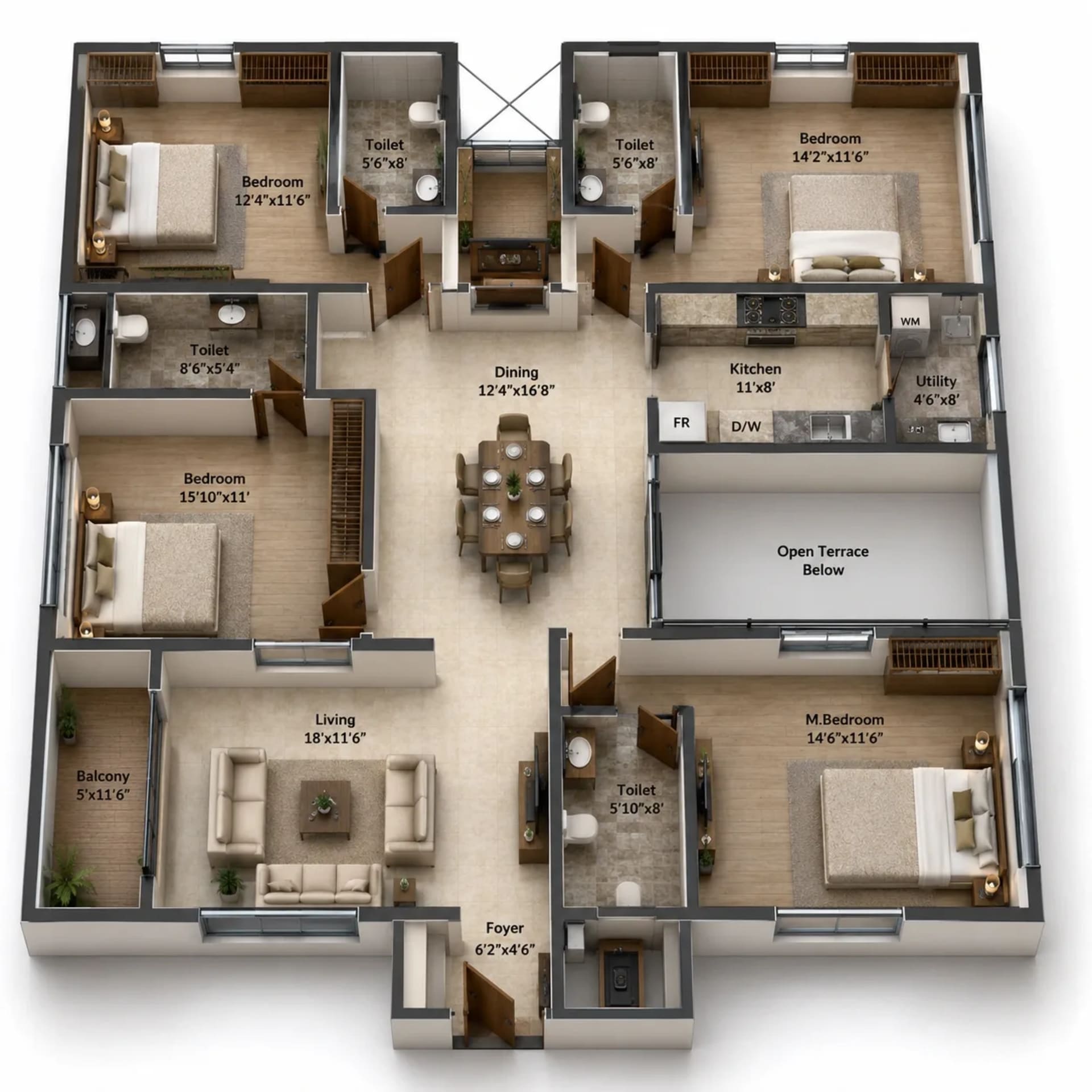 4 BHK Apartment Floor Plan – Appaswamy Wingfield