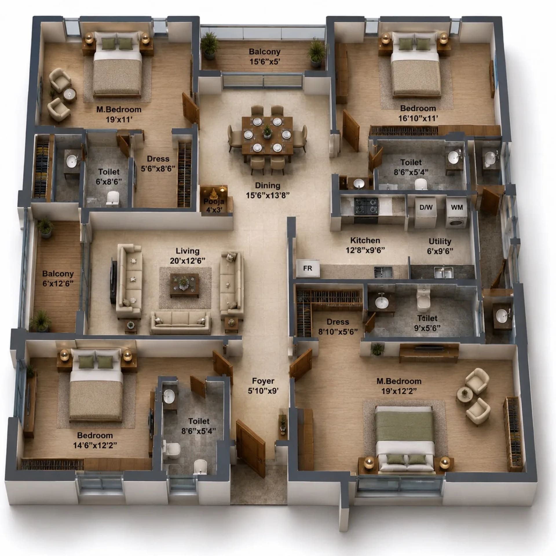 4 BHK Apartment Floor Plan – Appaswamy Wingfield