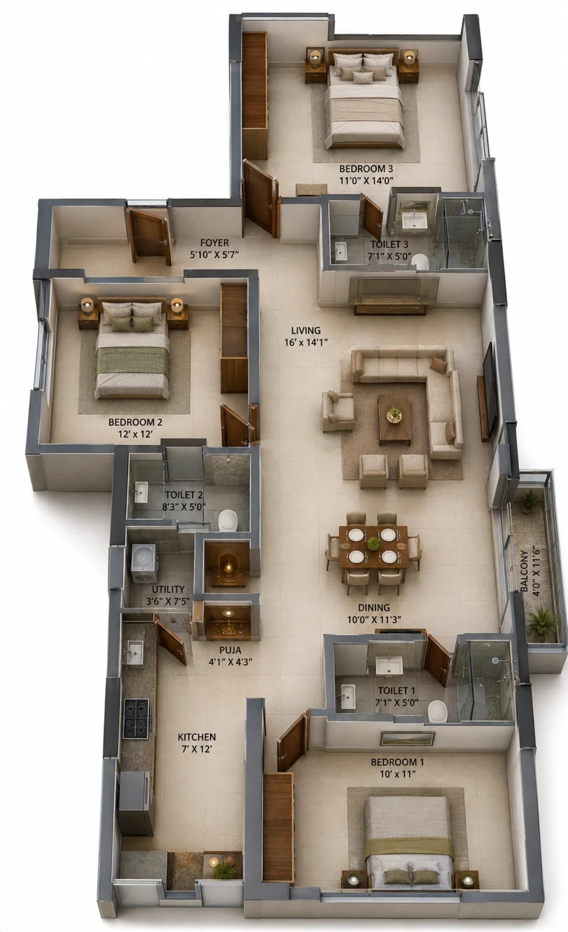 3 BHK Apartment Floor Plan – Appaswamy The Broadstone