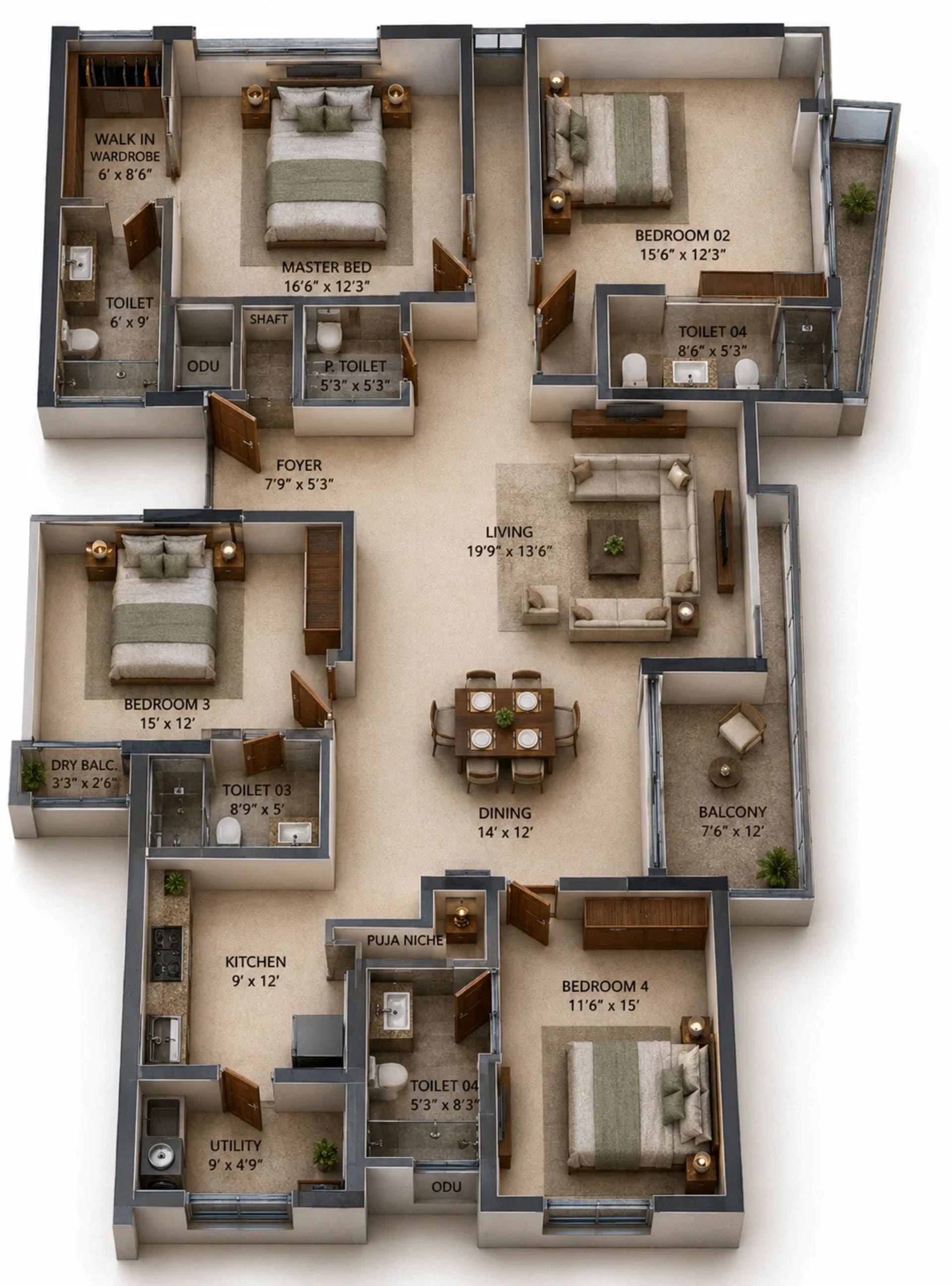 4 BHK Apartment Floor Plan – Appaswamy The Broadstone