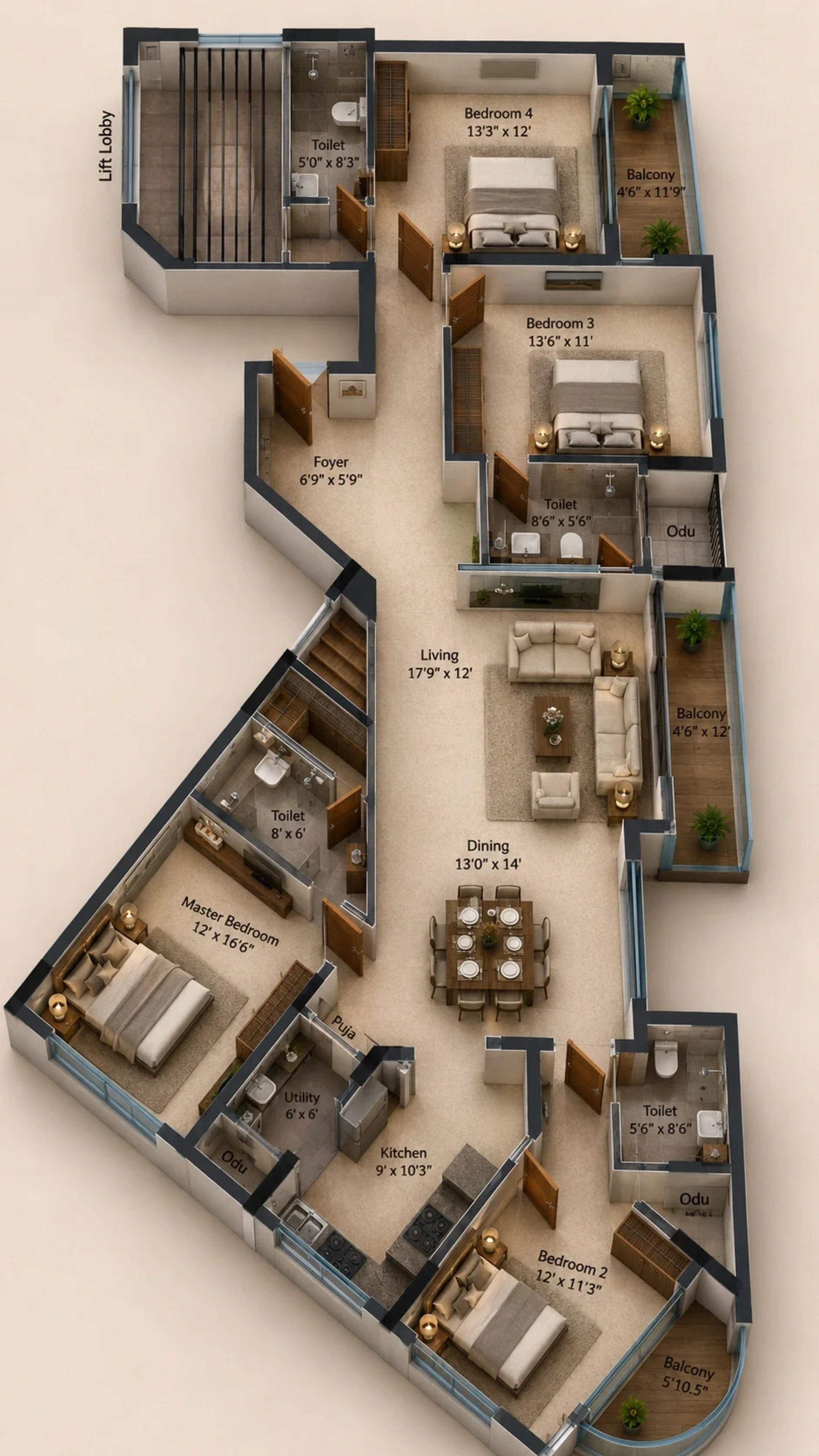 4 BHK Apartment Floor Plan – Appaswamy Parkhouse Mews