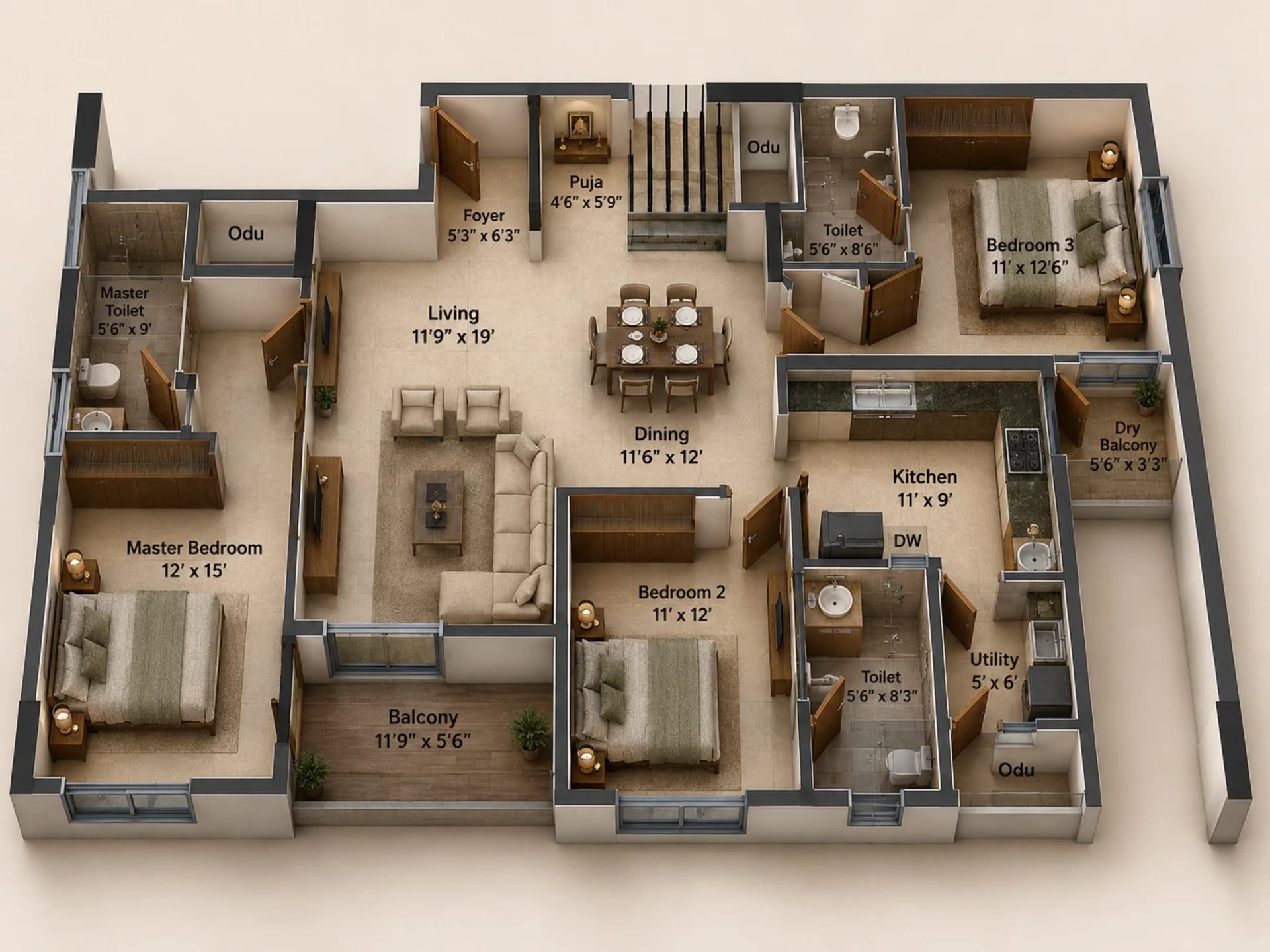 3 BHK Apartment Floor Plan – Appaswamy Parkhouse Mews