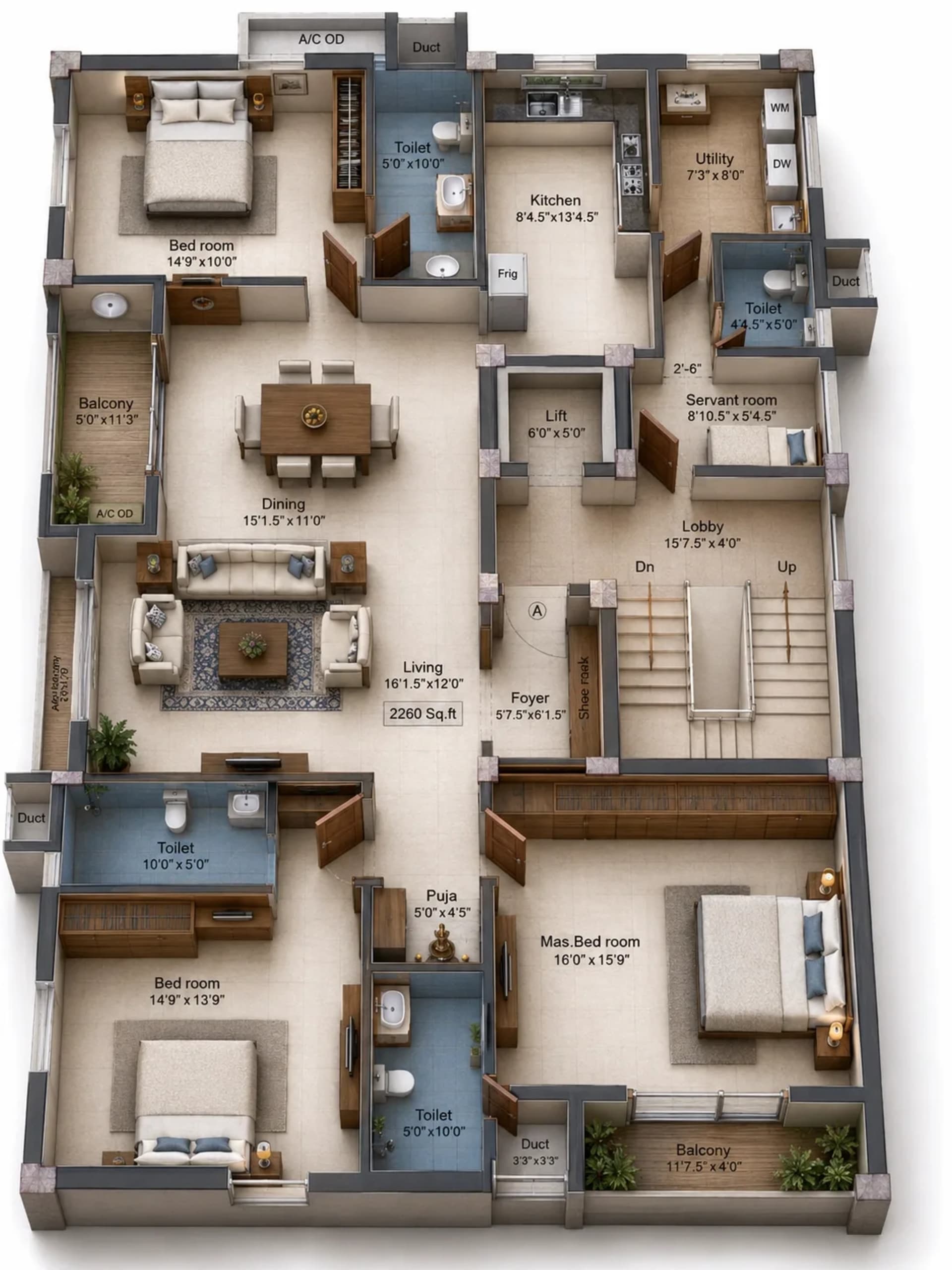 3 BHK Apartment Floor Plan – Pushkars AV Serenity