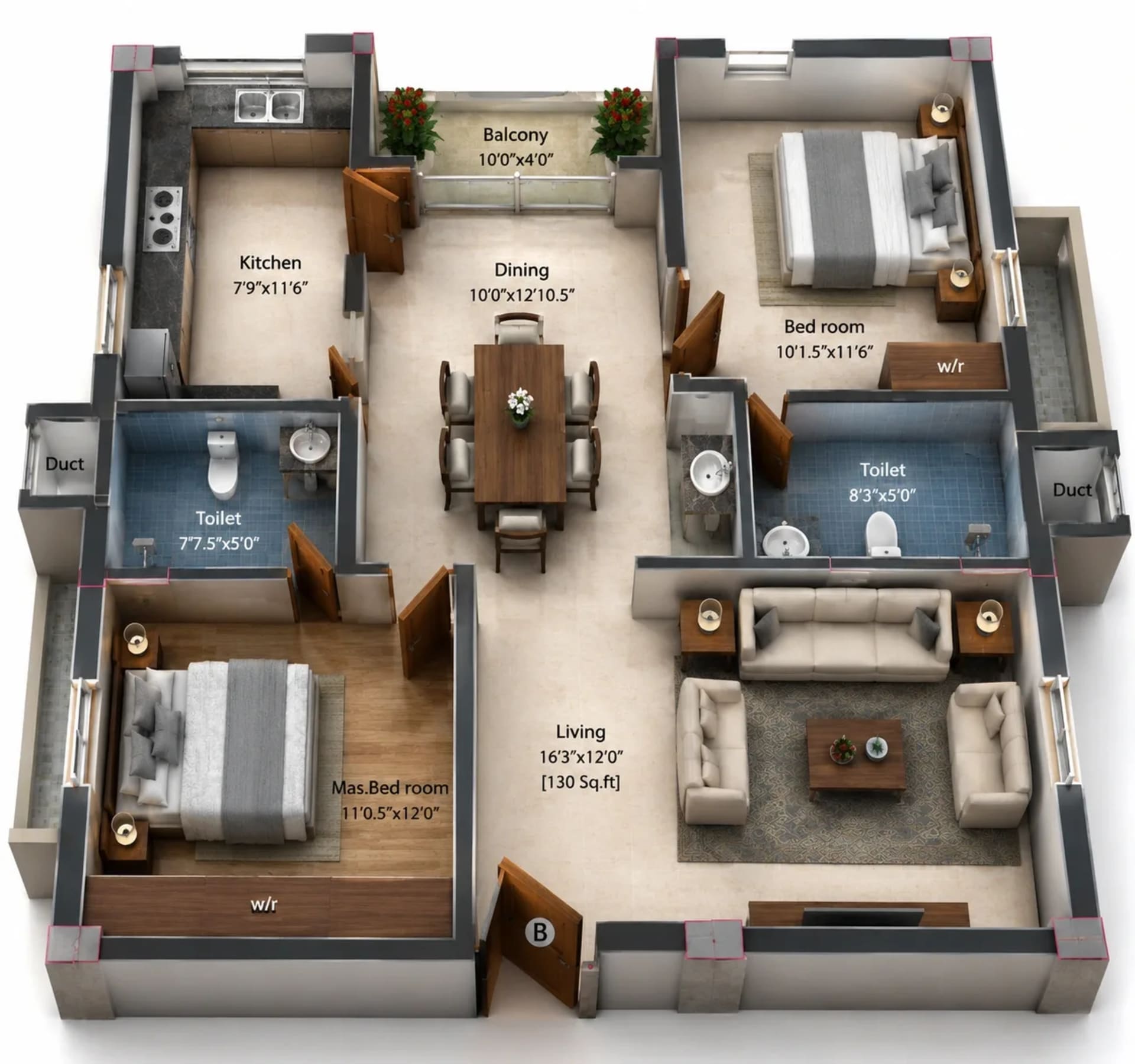 2 BHK Apartment Floor Plan – Pushkars Vedaanta Heights