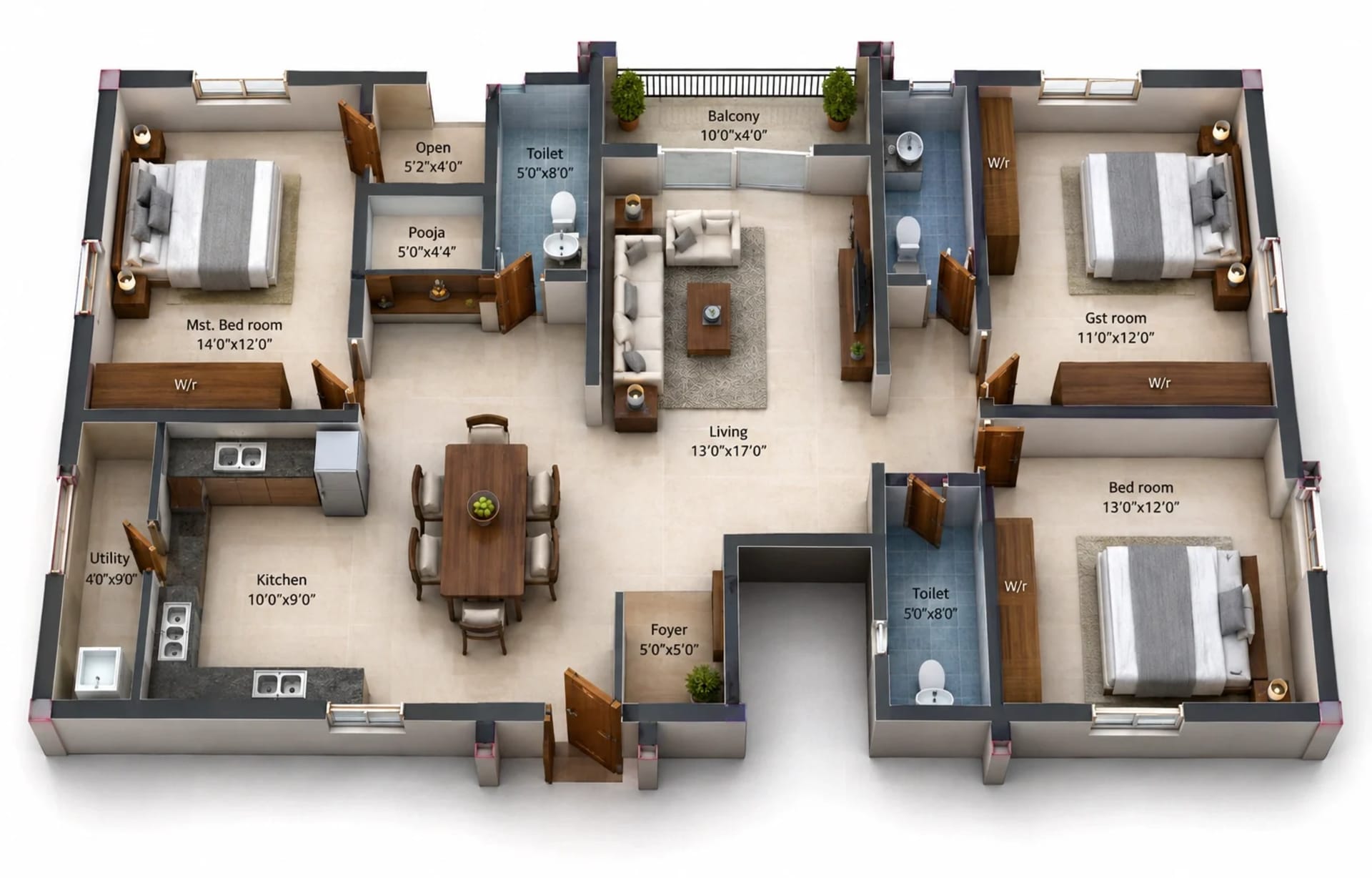 3 BHK Apartment  Floor Plan – Pushkars Gettu Apartments