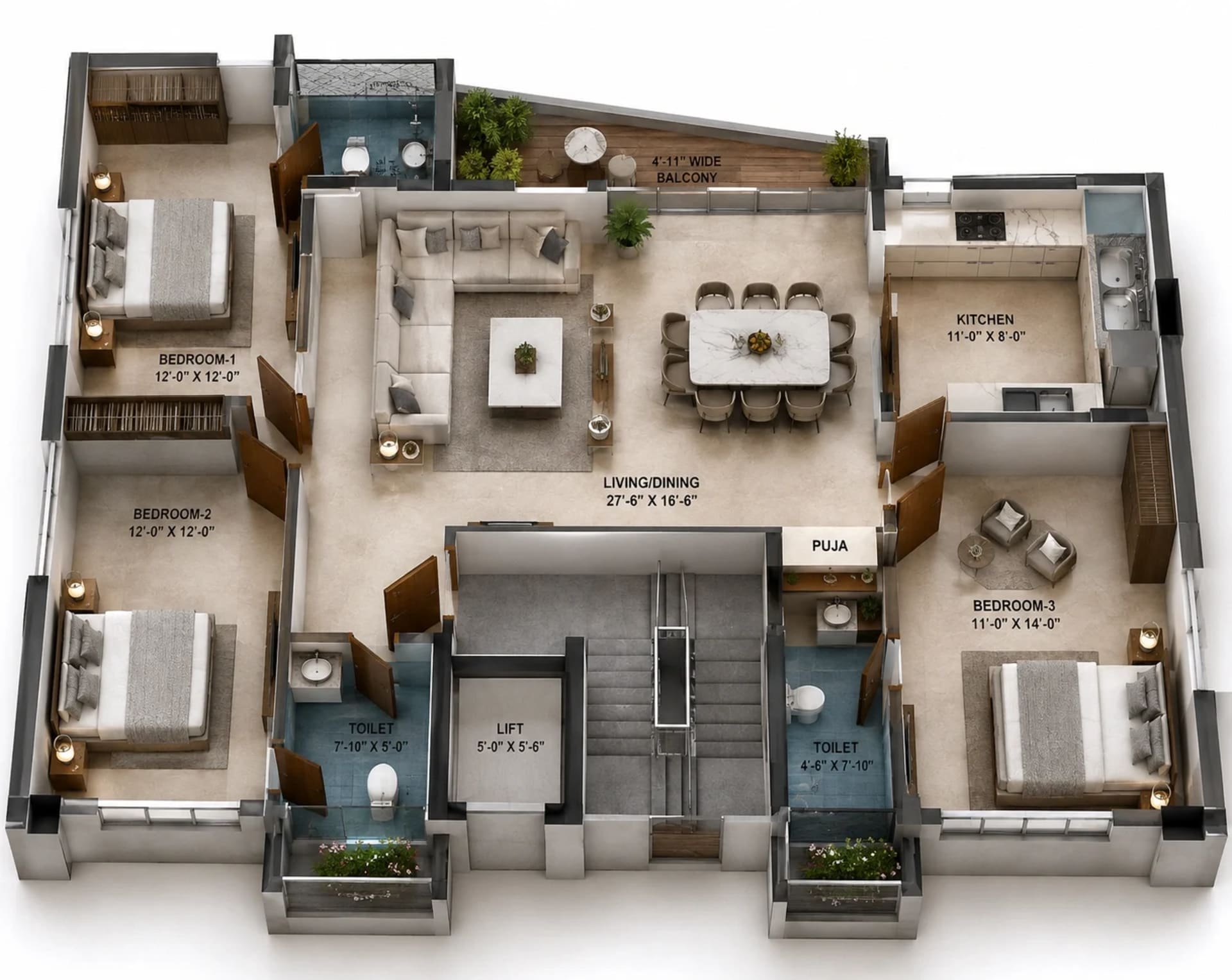 3 BHK Apartment Floor Plan – Sanctuary Bodhi