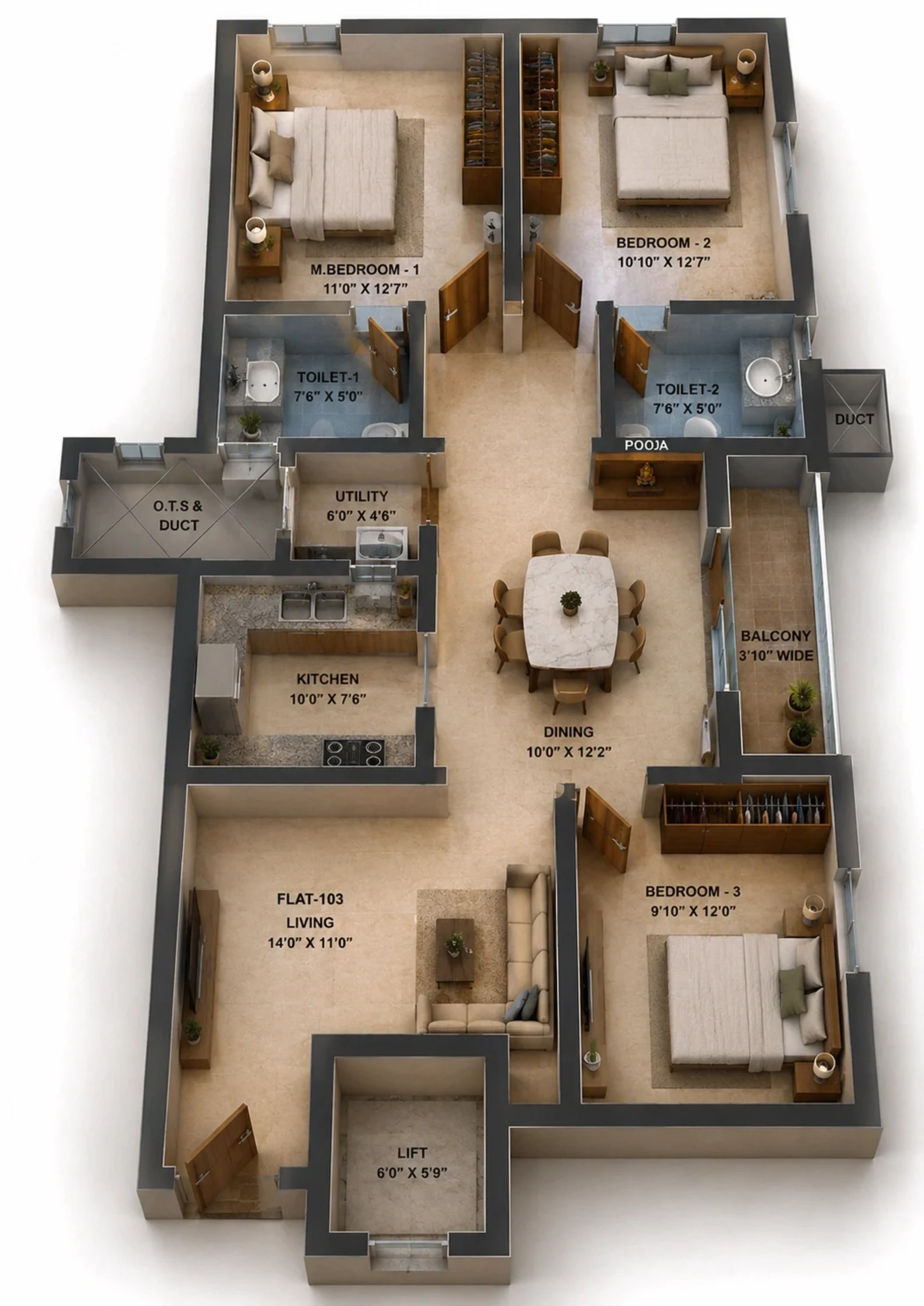 3 BHK Apartment Floor Plan – Ramaniyam Anantiya