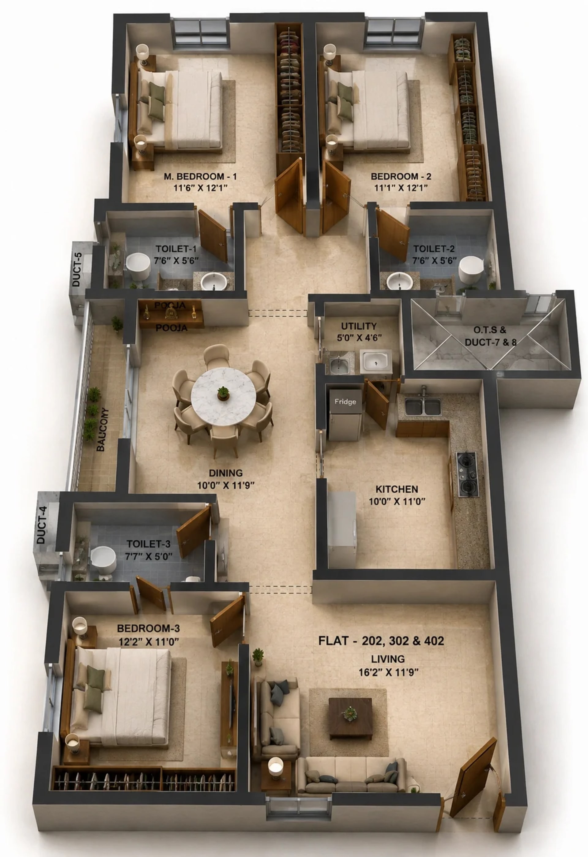 3 BHK Apartment Floor Plan – Ramaniyam Anantiya