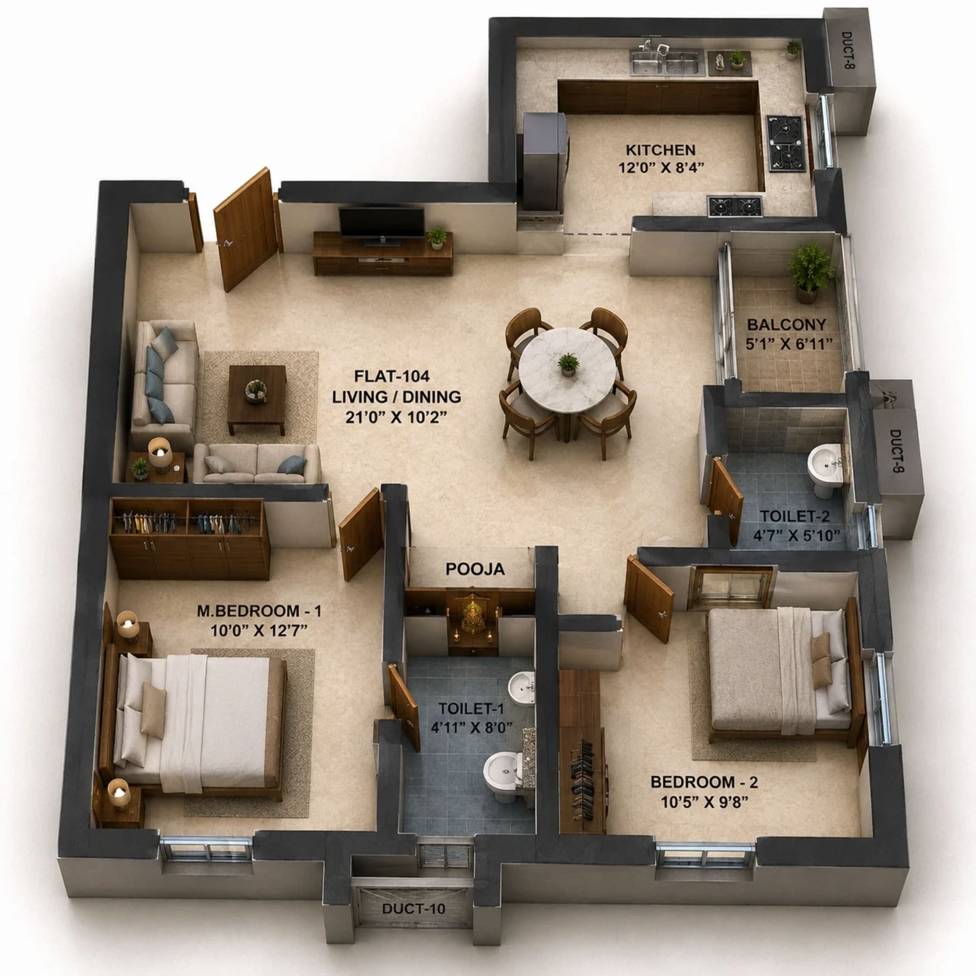 2 BHK Apartment Floor Plan – Ramaniyam Anantiya
