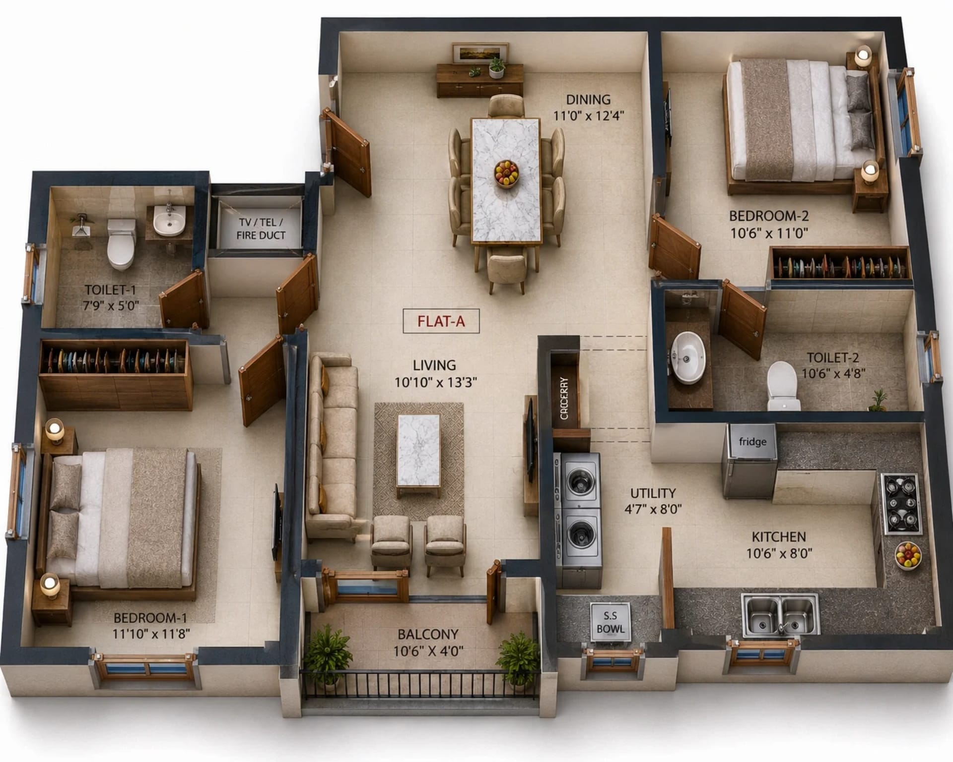 2 BHK Apartment Floor Plan – Ramaniyam Rangavilasam