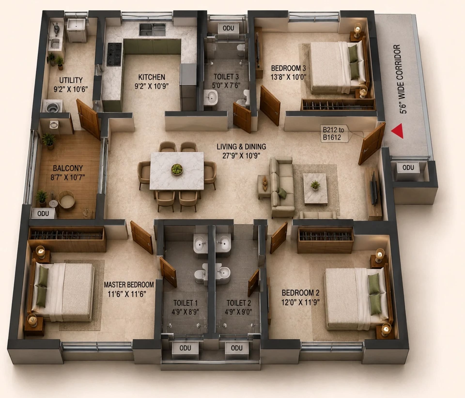 3 BHK Apartment Floor Plan – Ramaniyam Sai Aranya
