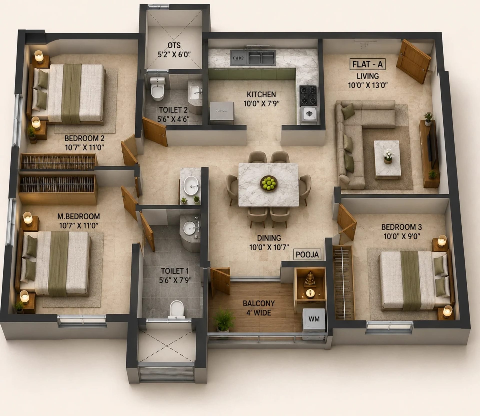 2 BHK Apartment Floor Plan – Ramaniyam Sri Ramakrishna