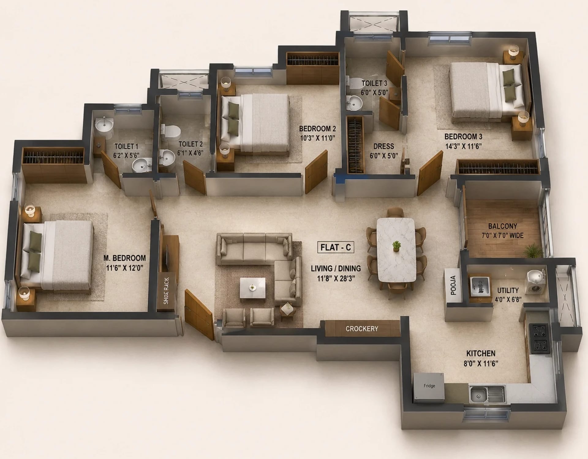 3 BHK Apartment Floor Plan – Ramaniyam Sri Ramakrishna