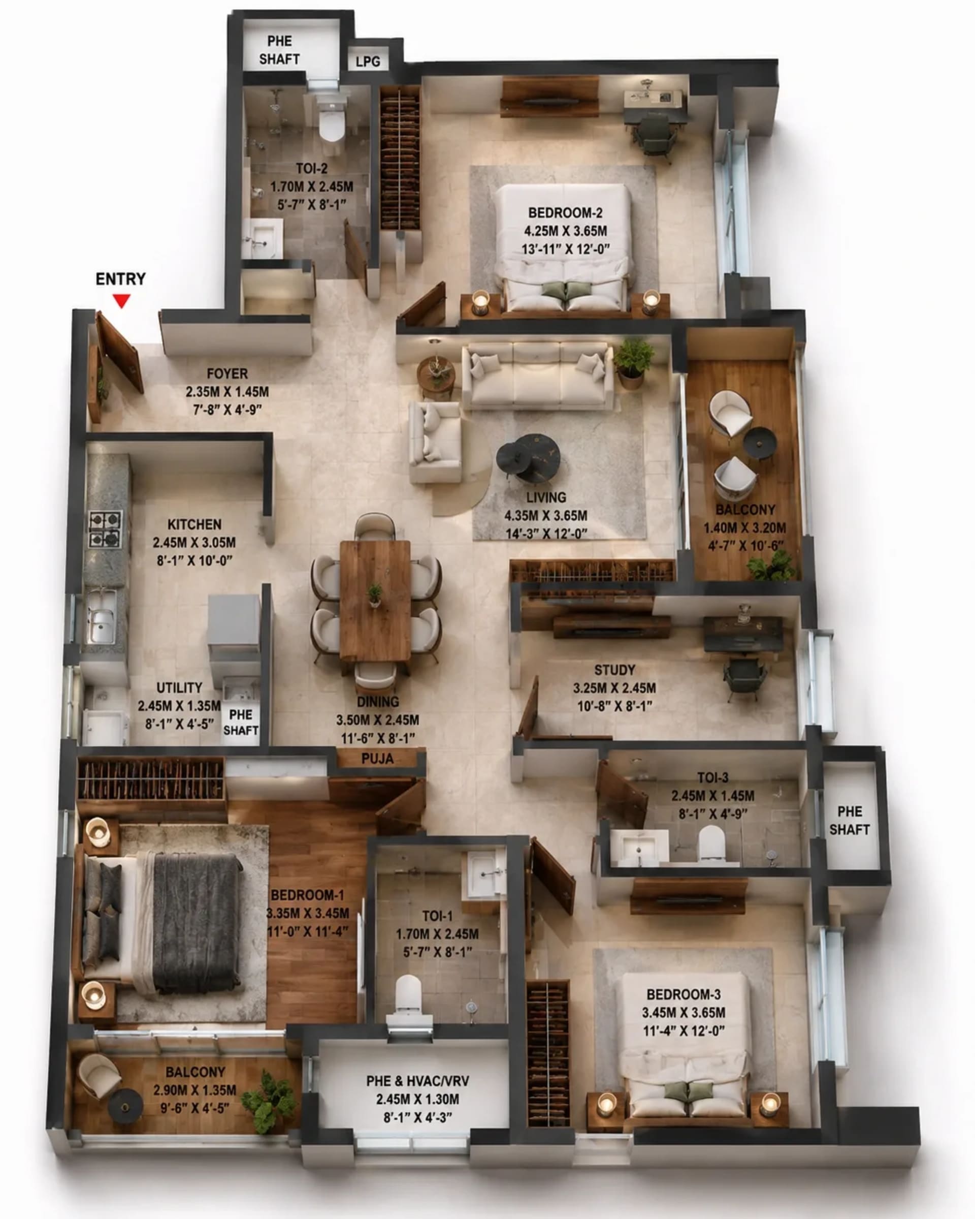 3.5 BHK Apartment Floor Plan – Brigade Altius