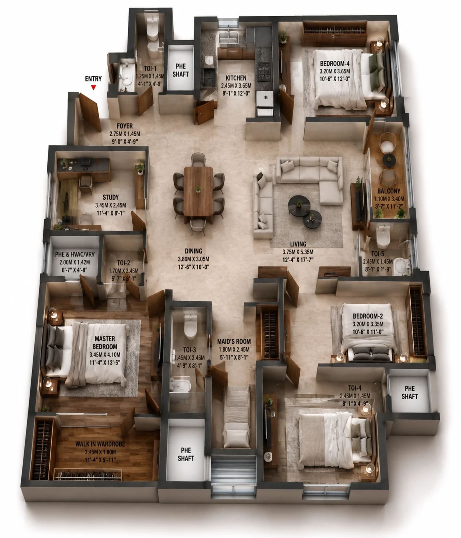 4 BHK Apartment Floor Plan – Brigade Altius