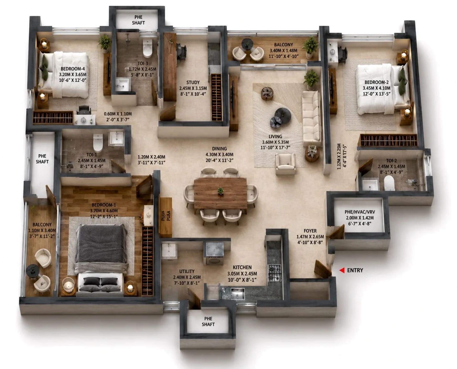 3.5 BHK Apartment Floor Plan – Brigade Altius