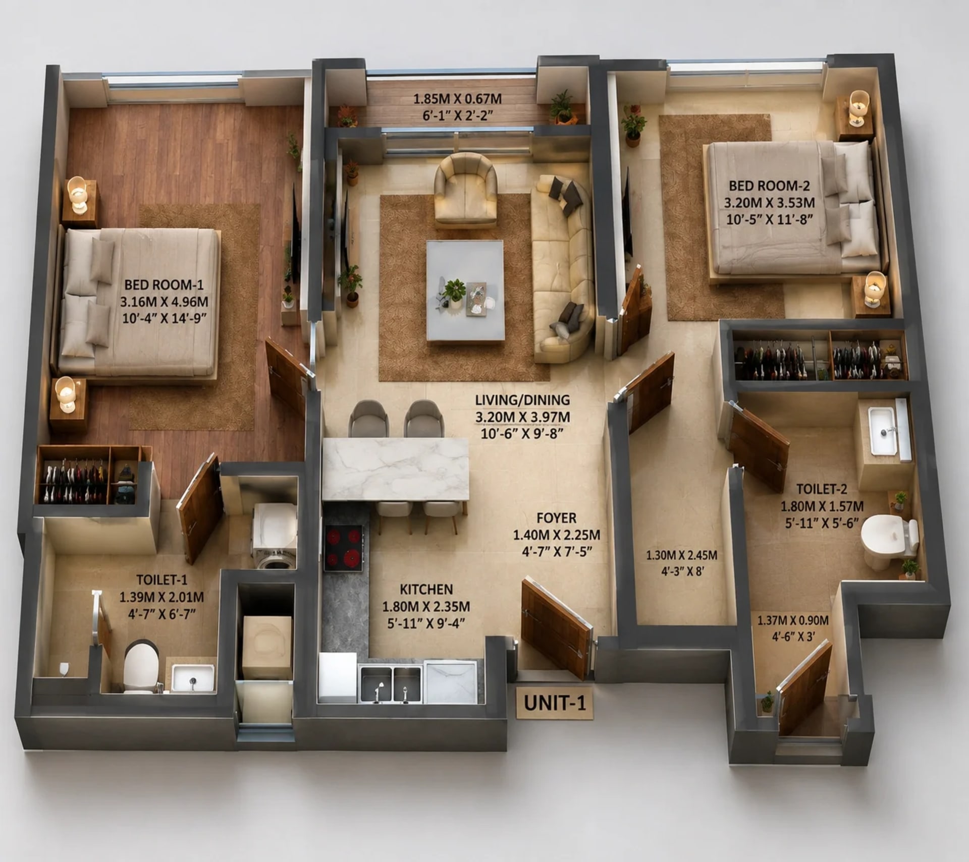 2 BHK Apartment Floor Plan – Nebula at Brigade Residences