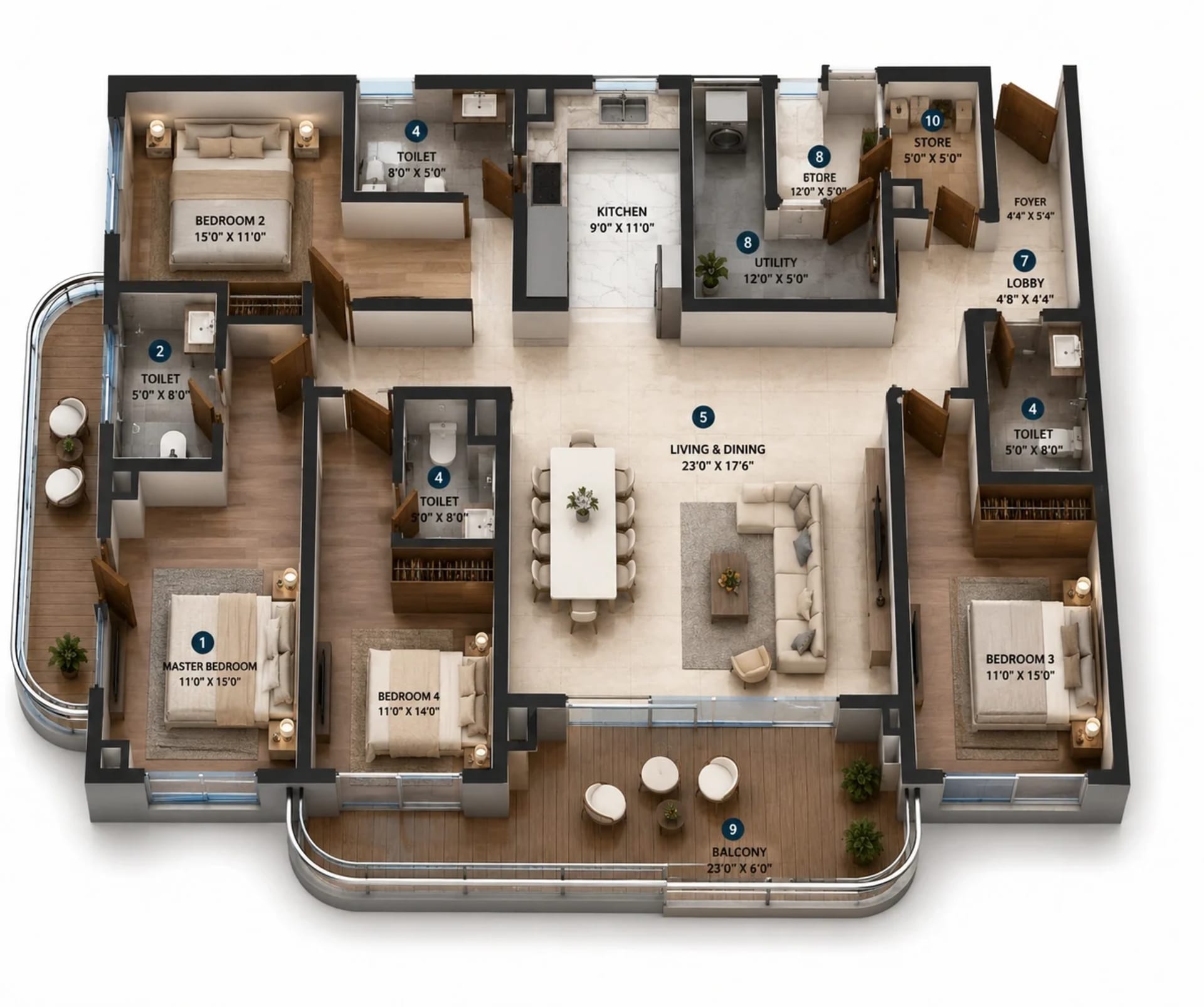 4 BHK Apartment Floor Plan – Brigade Stellaris