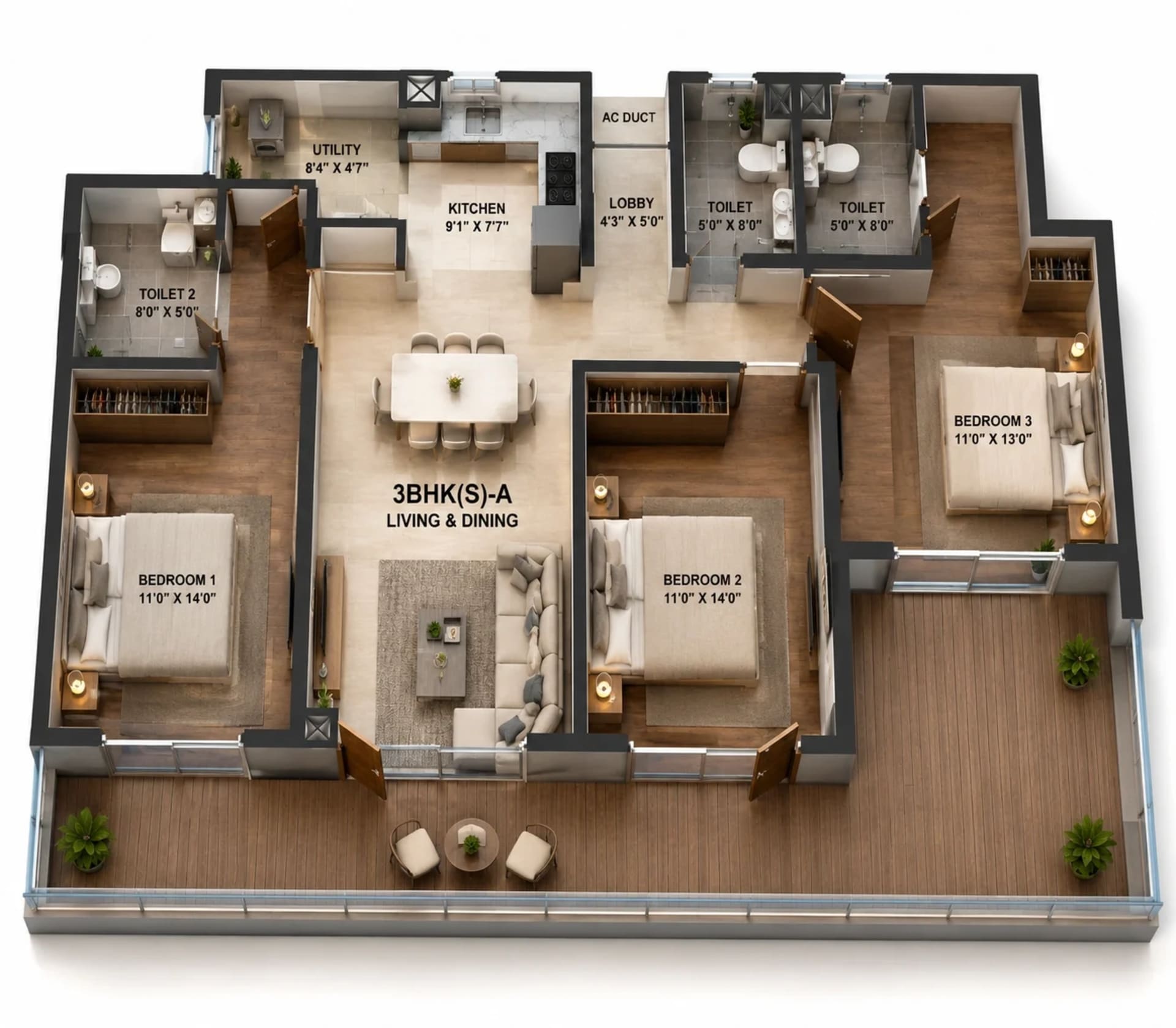 3 BHK Apartment Floor Plan – Brigade Stellaris