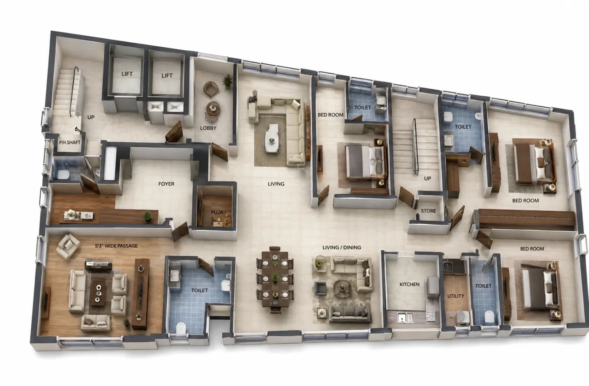 4 BHK Apartment Floor Plan – Bhaggyam Pranathi