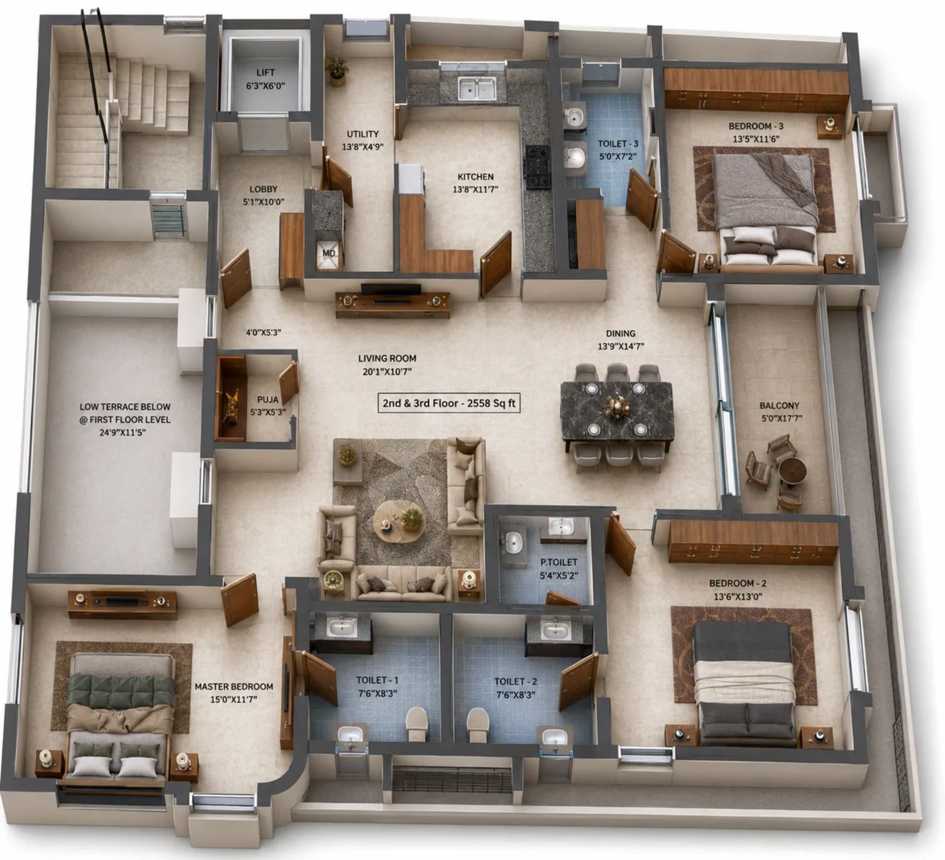 3 BHK Apartment Floor Plan – Bhaggyam Saveri