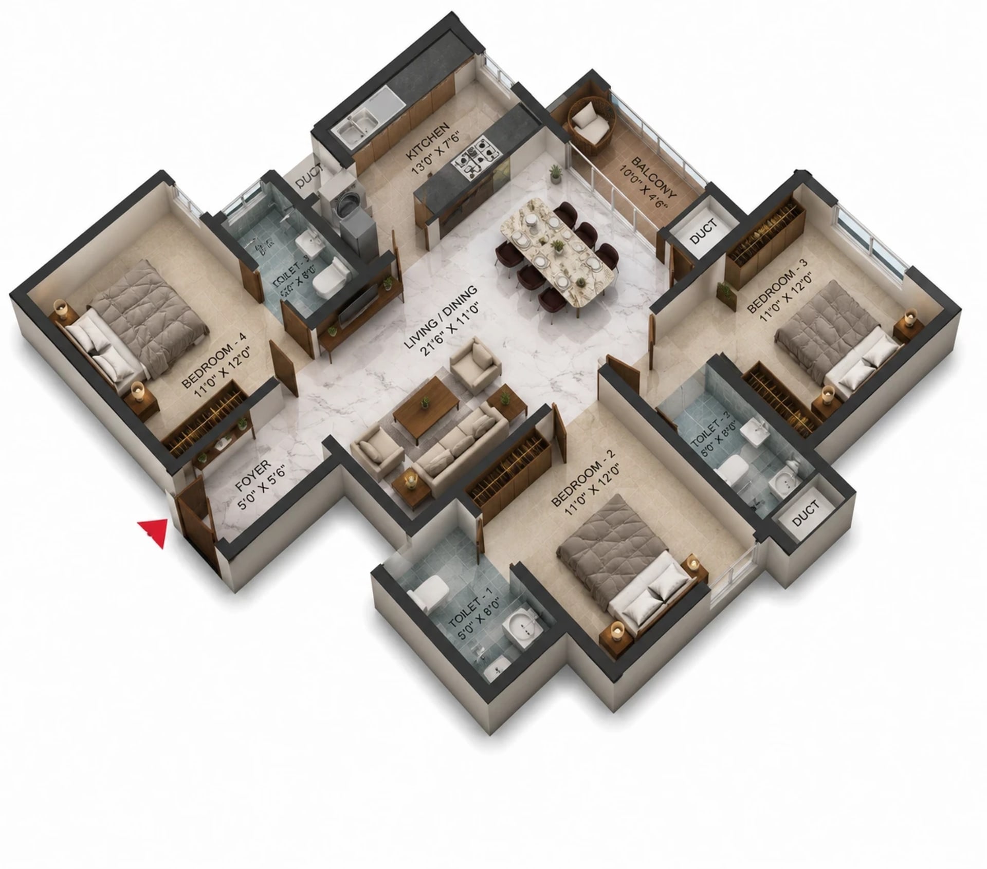 3 BHK Apartment Floor Plan – KG Gold Coast