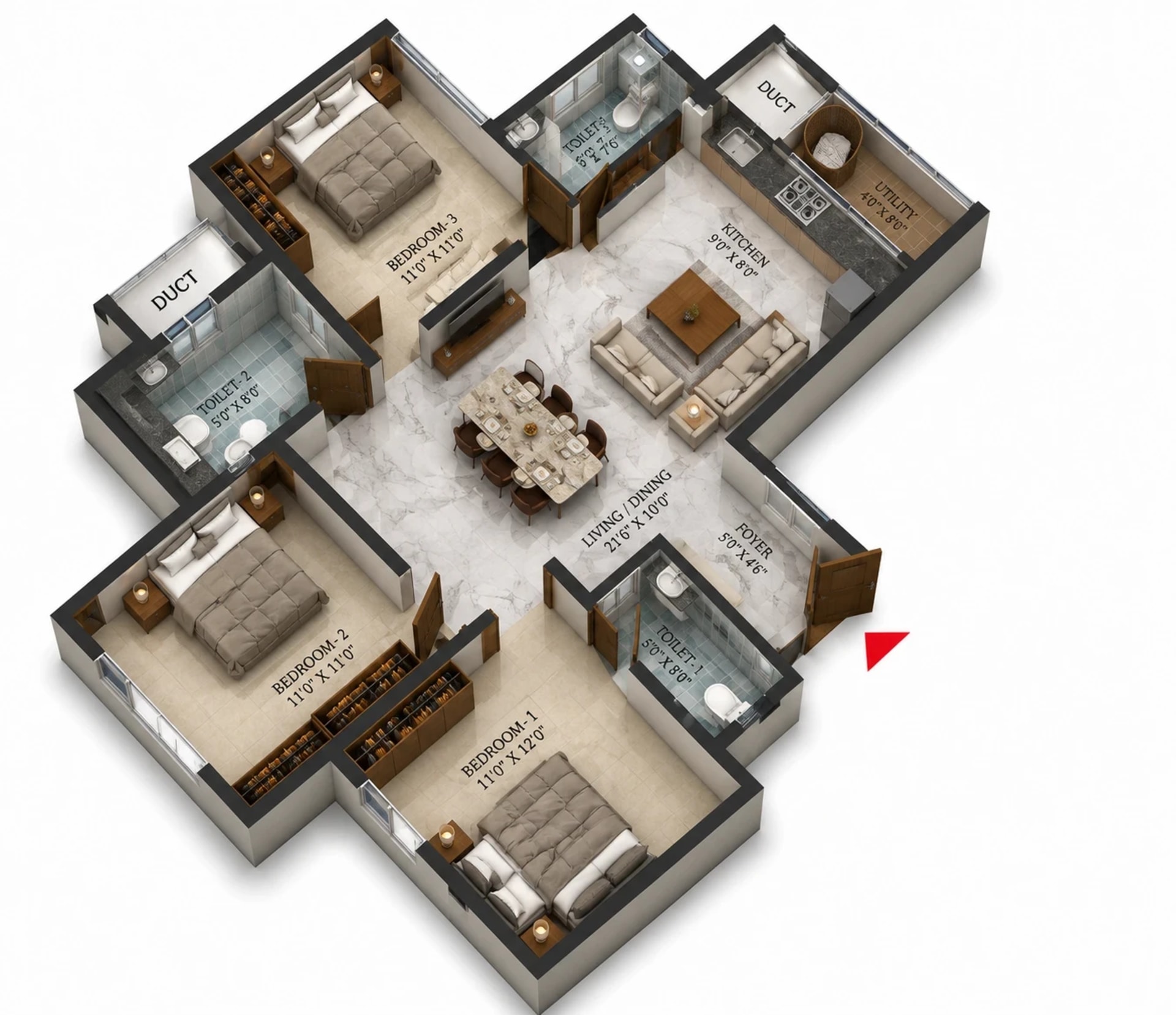 3 BHK Apartment Floor Plan – KG Gold Coast