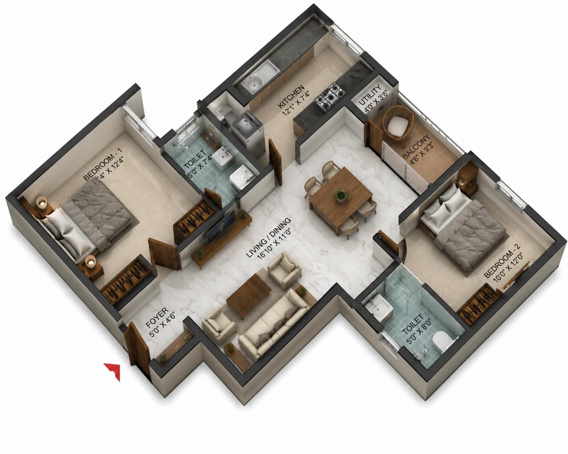 2 BHK Apartment Floor Plan – KG Gold Coast
