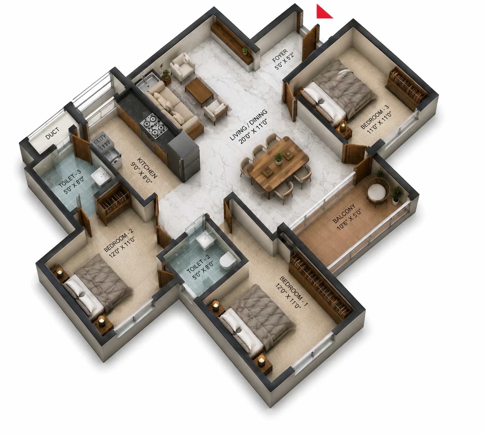 3 BHK Apartment Floor Plan – KG Gold Coast