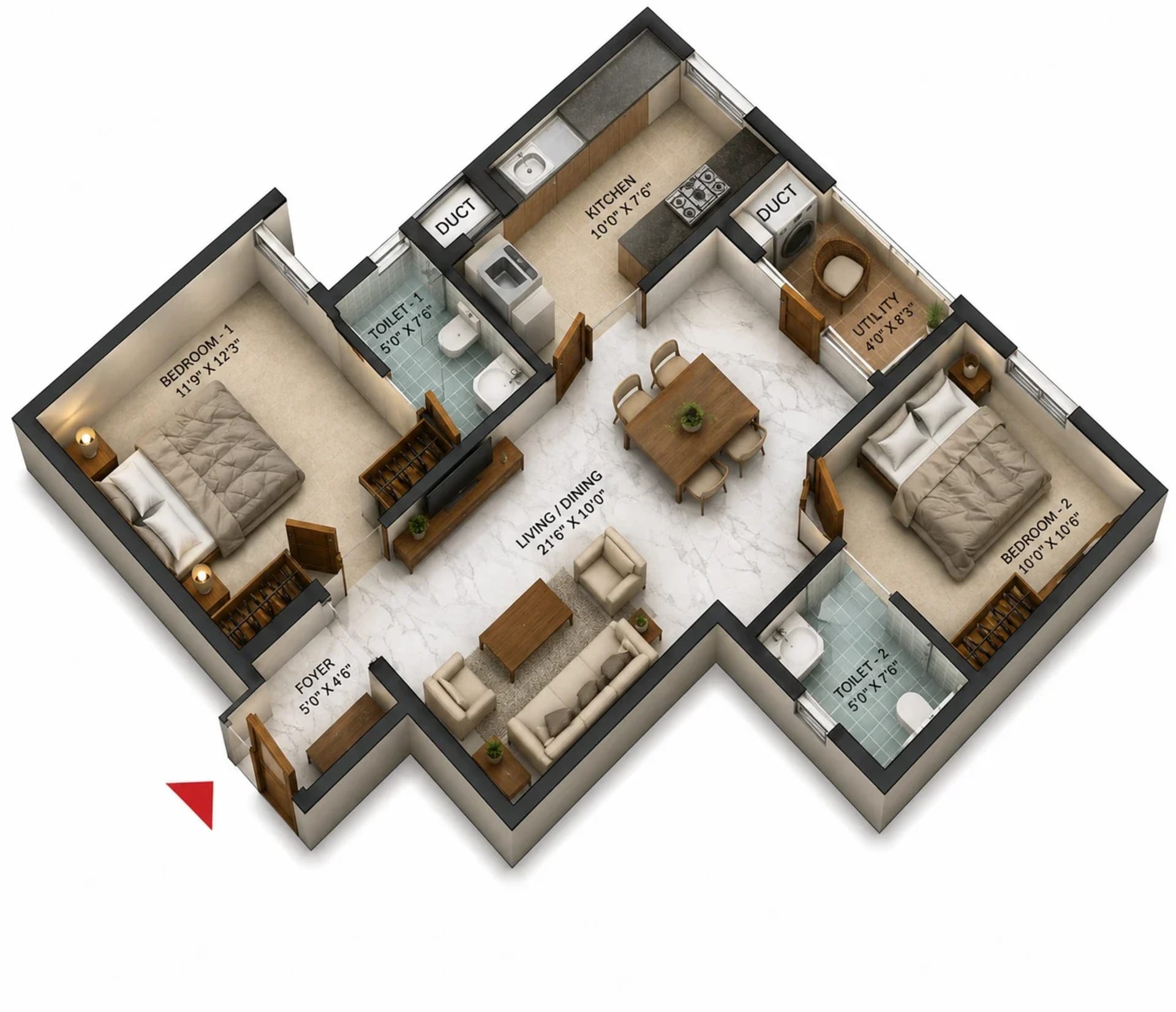 2 BHK Apartment Floor Plan – KG Gold Coast