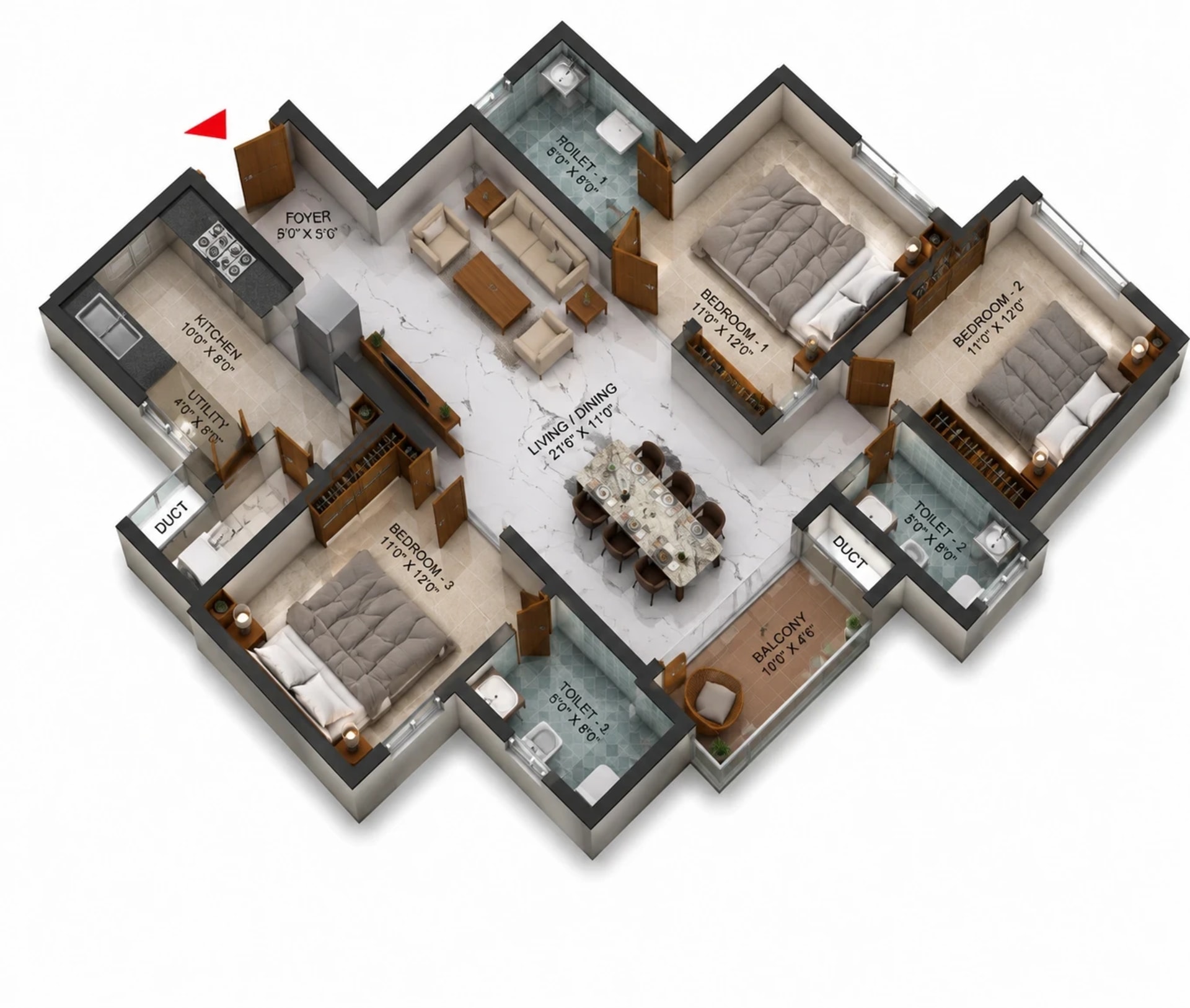 3 BHK Apartment Floor Plan – KG Gold Coast