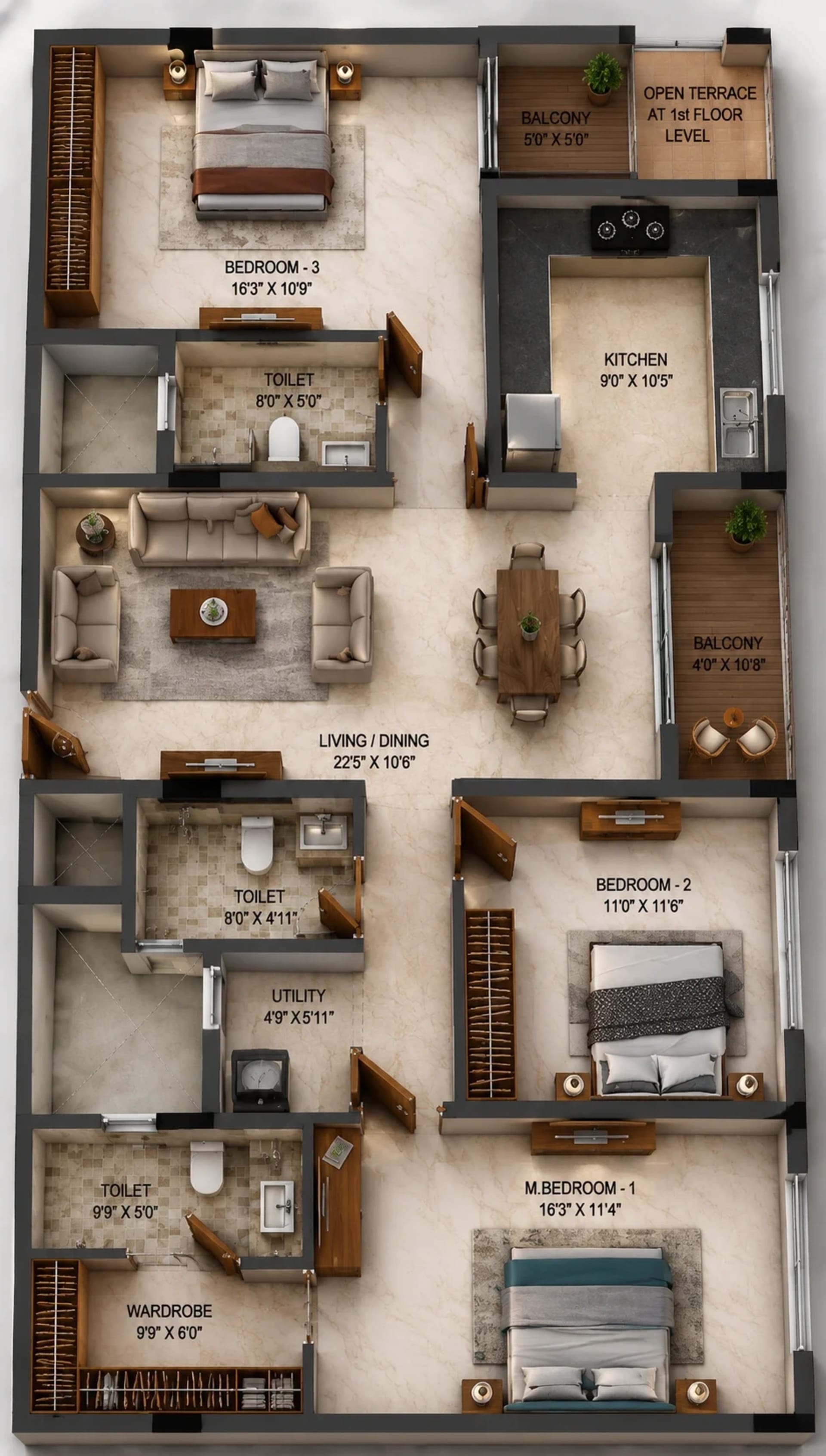 3 BHK Apartment Floor Plan – KG Rosetta