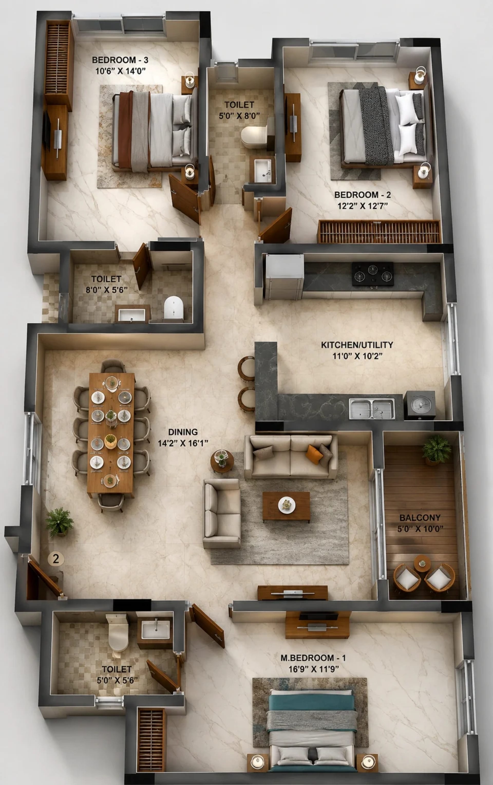 3 BHK Apartment Floor Plan – KG Rosetta