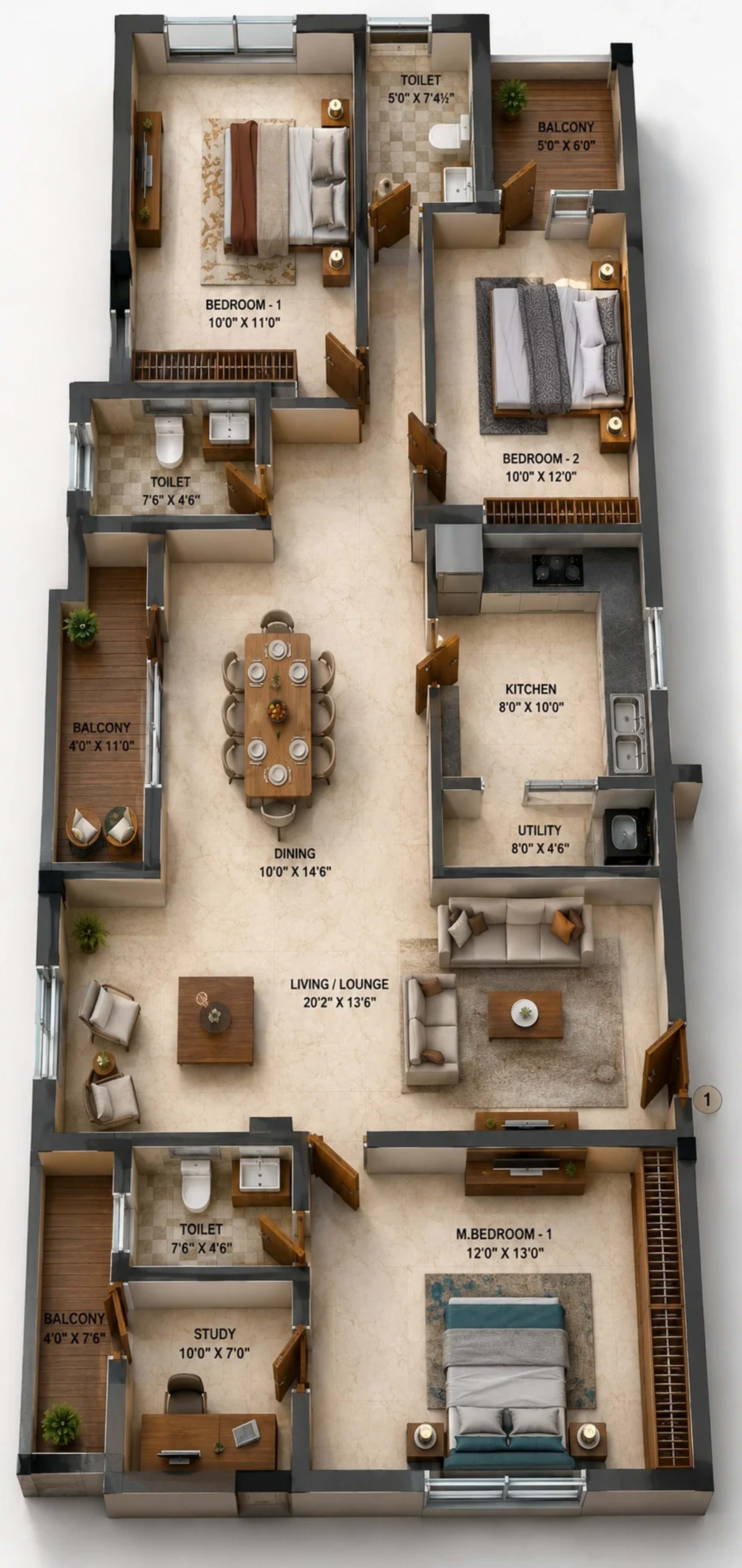 3 BHK Apartment Floor Plan – KG Rosetta