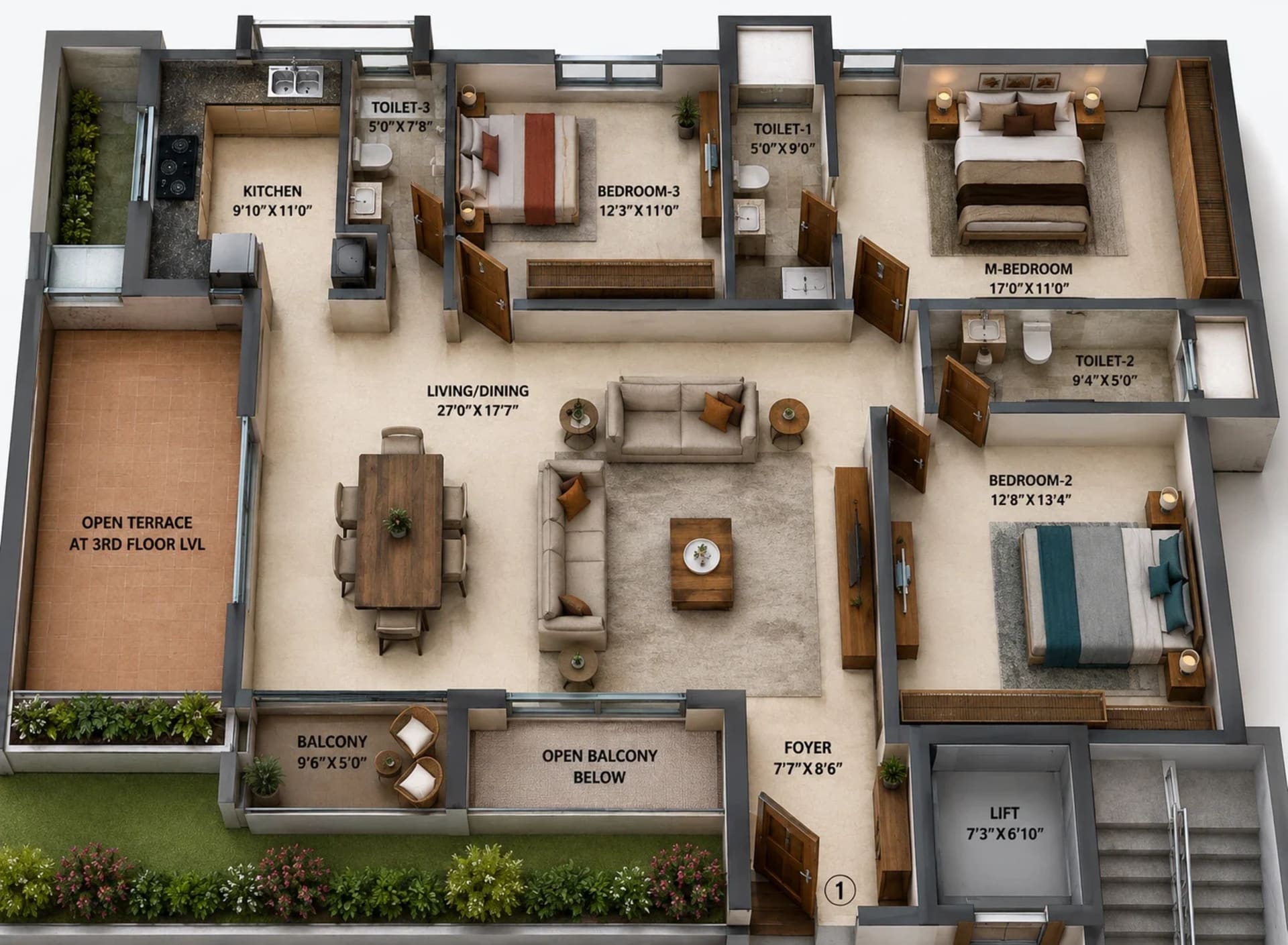 3 BHK Apartment Floor Plan – KG Bliss On The Bay