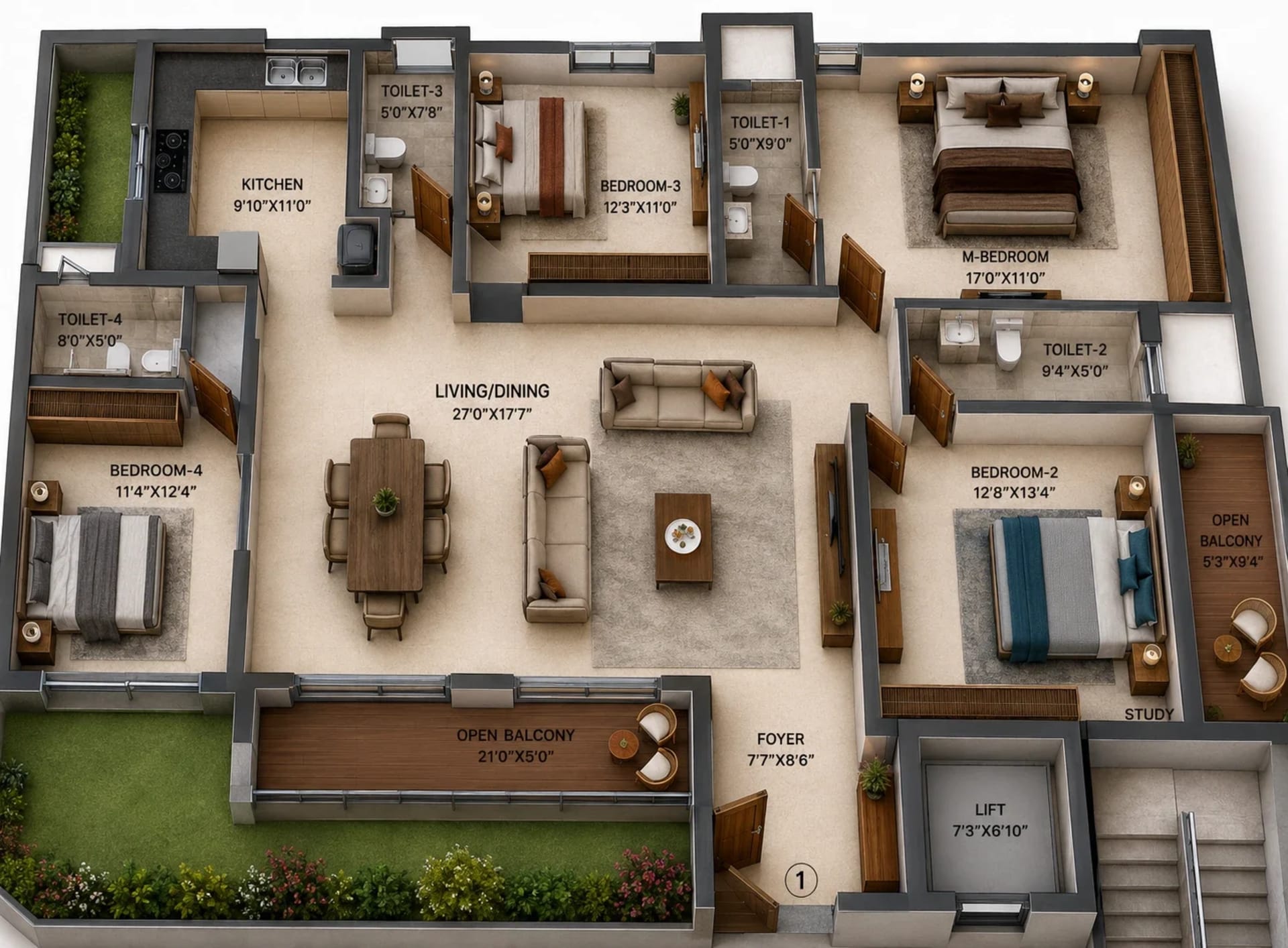 4 BHK Apartment Floor Plan – KG Bliss On The Bay
