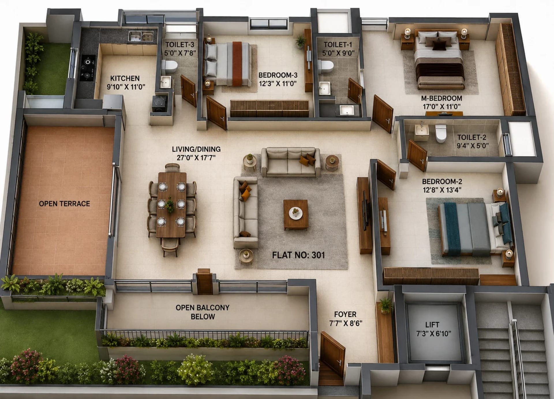 3 BHK Apartment Floor Plan – KG Bliss On The Bay