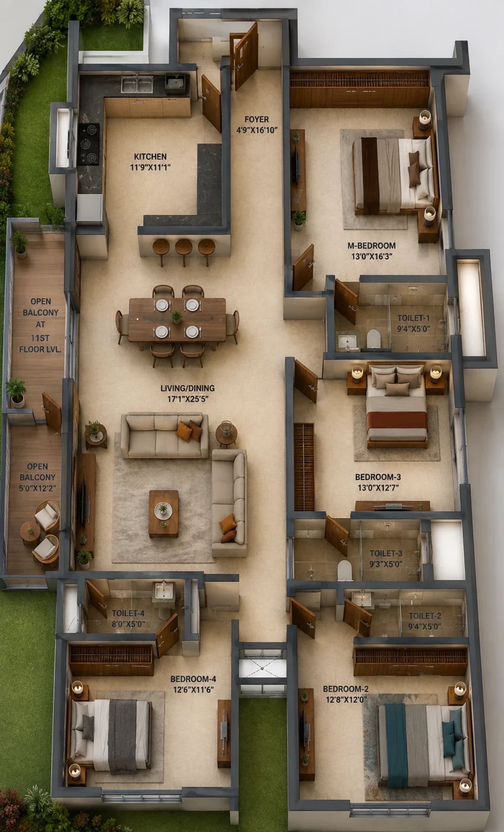 4 BHK Apartment Floor Plan – KG Bliss On The Bay