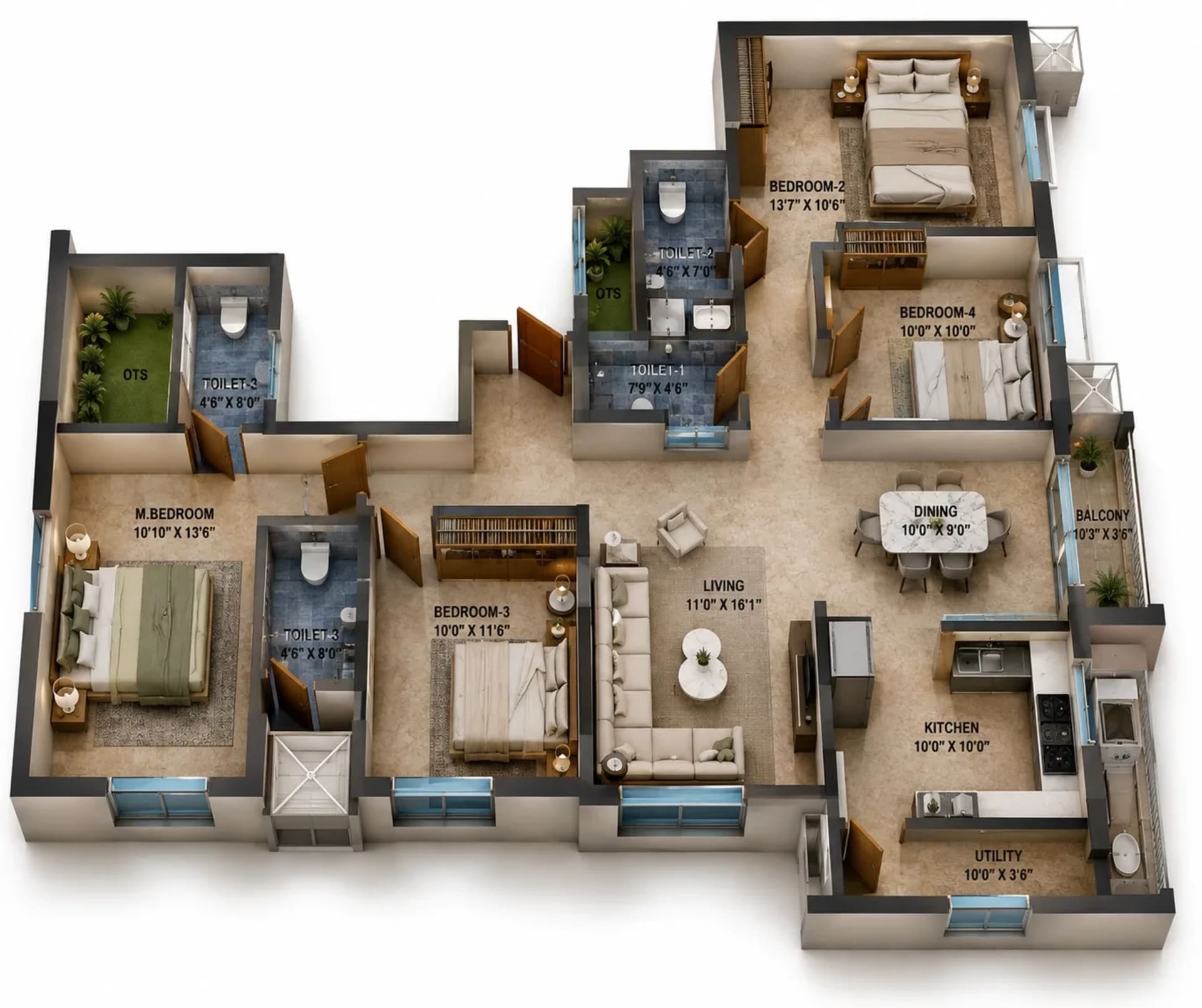 4 BHK Apartment Floor Plan – KG Elevate