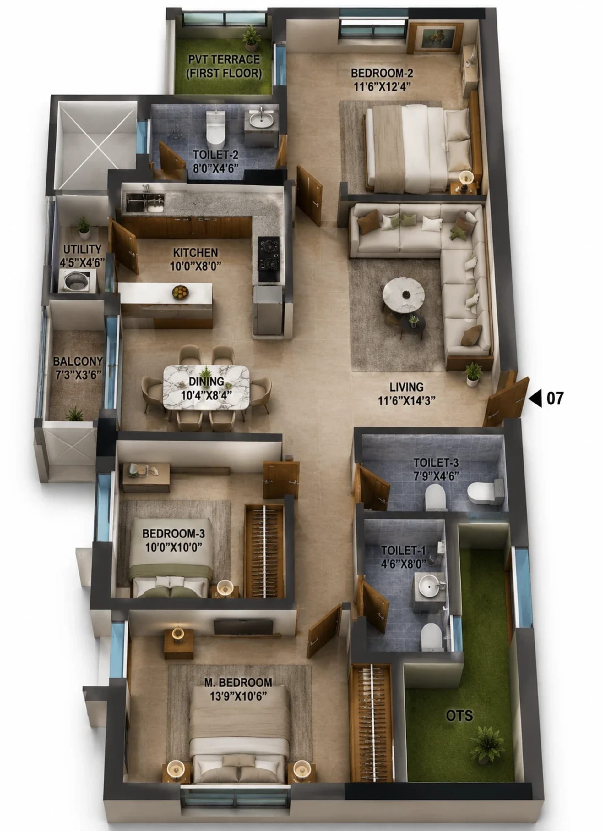 3 BHK Apartment Floor Plan – KG Elevate