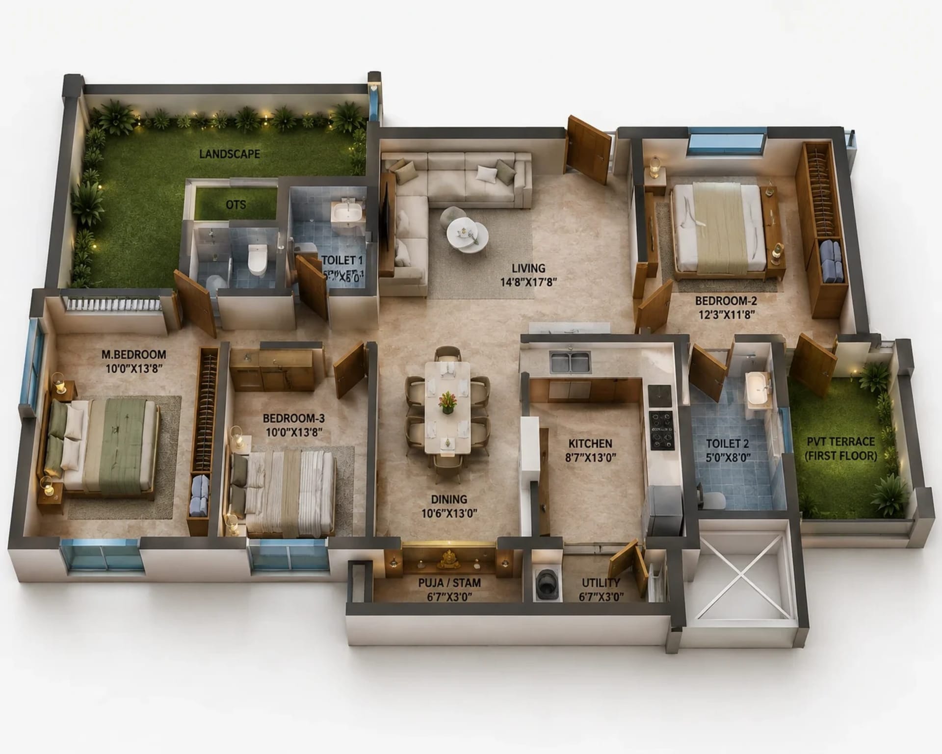 3 BHK Apartment Floor Plan – KG Elevate