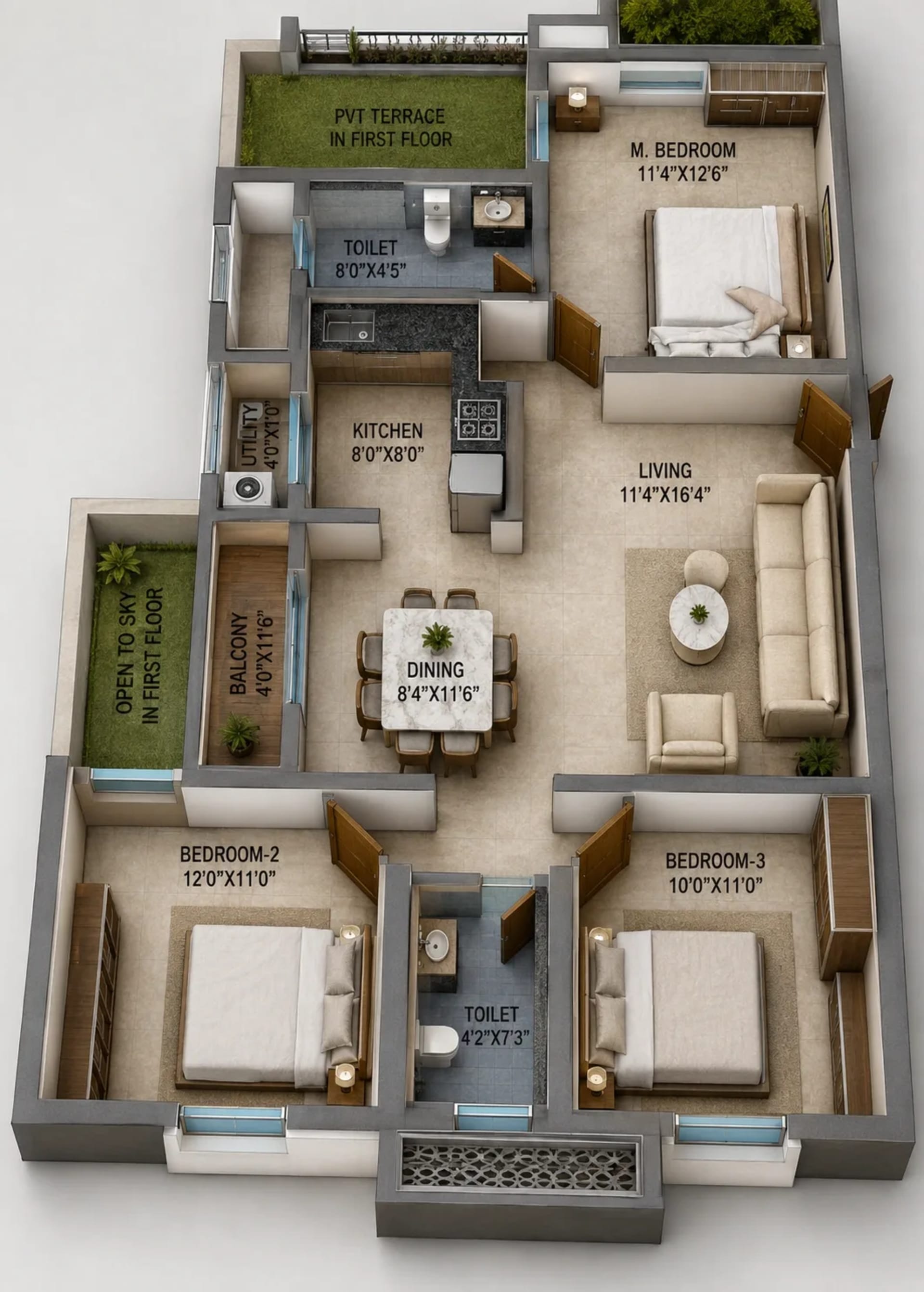 3 BHK Apartment Floor Plan – KG Eleganza