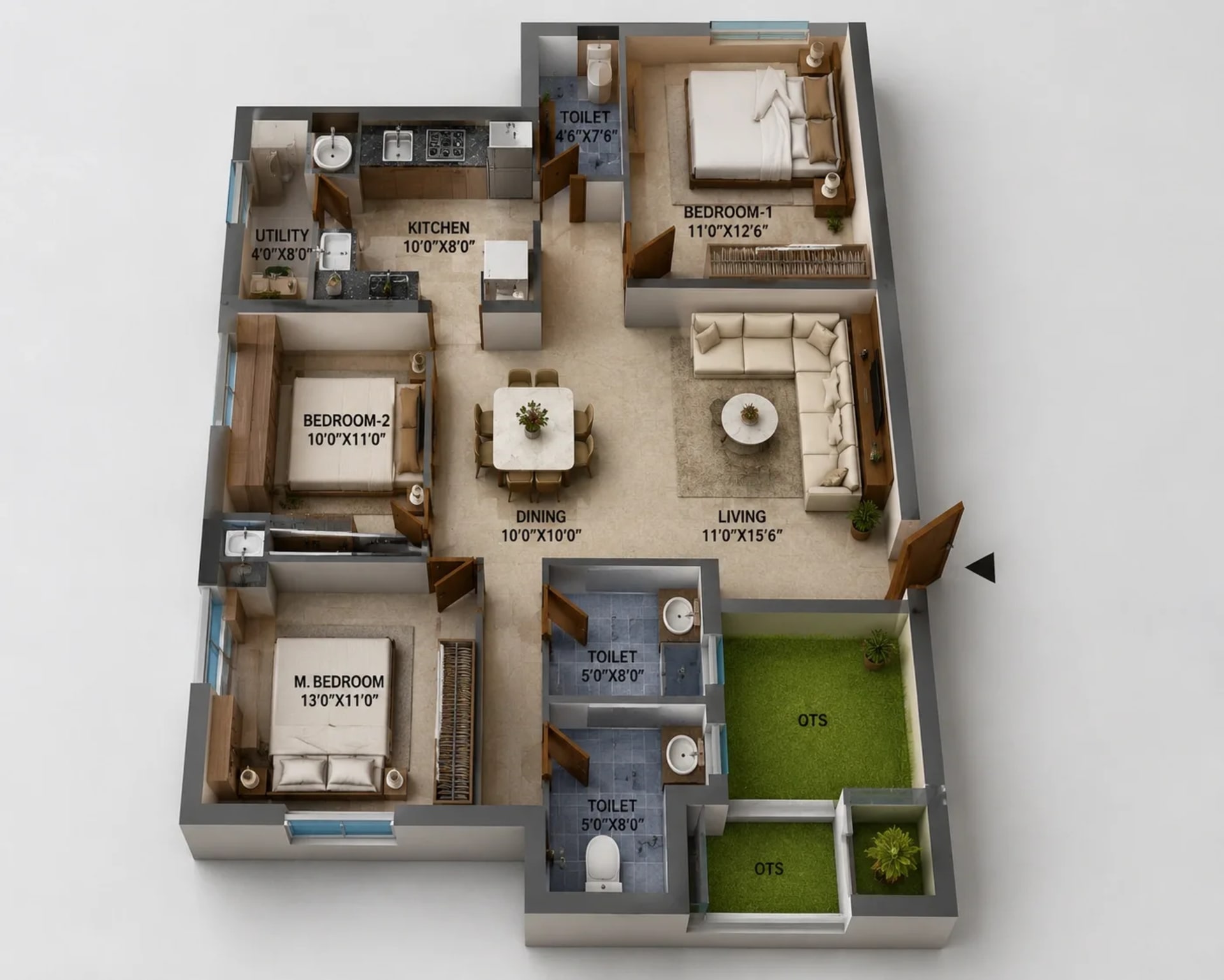 3 BHK Apartment Floor Plan – KG Eleganza
