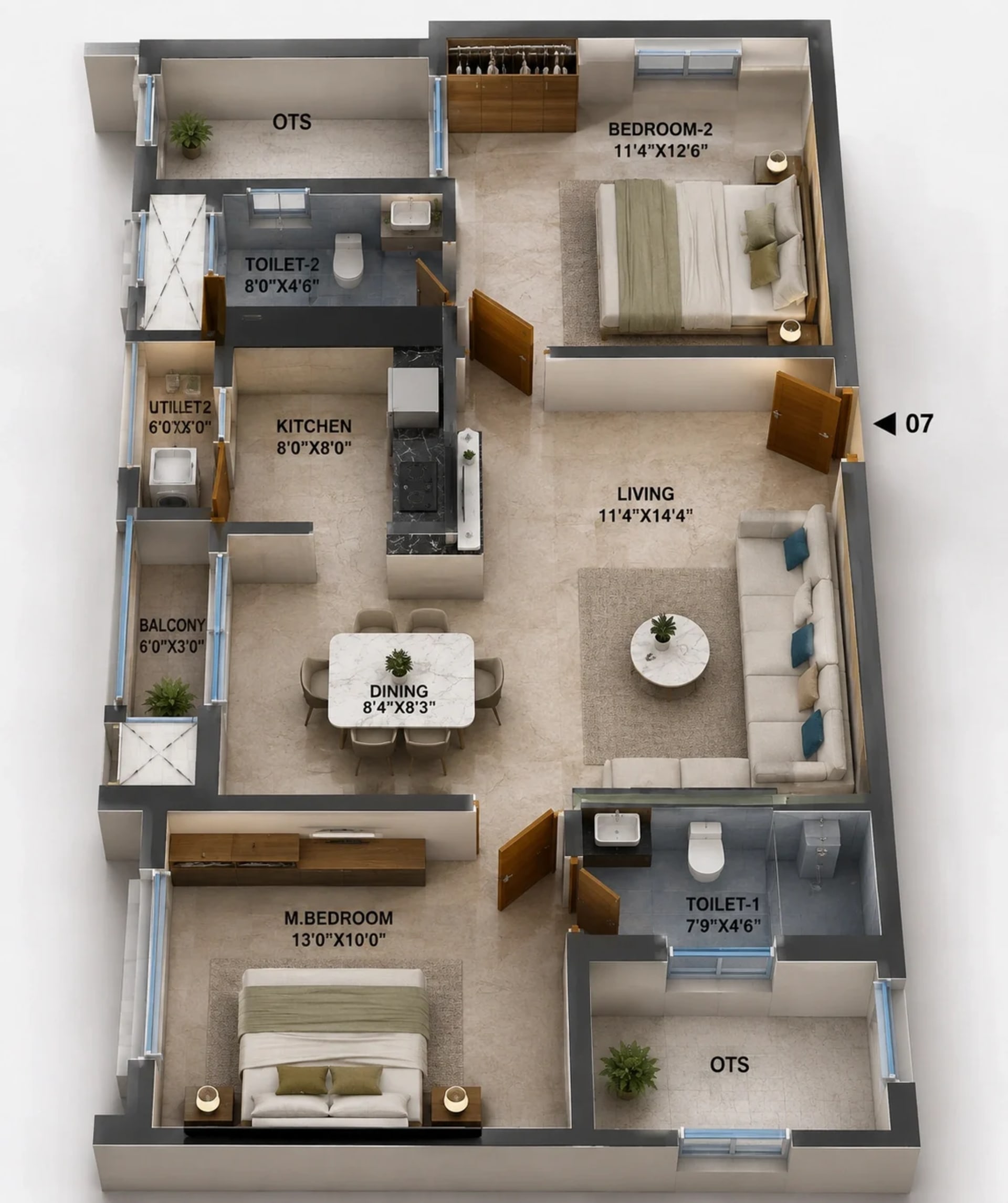 2 BHK Apartment Floor Plan – KG Eleganza