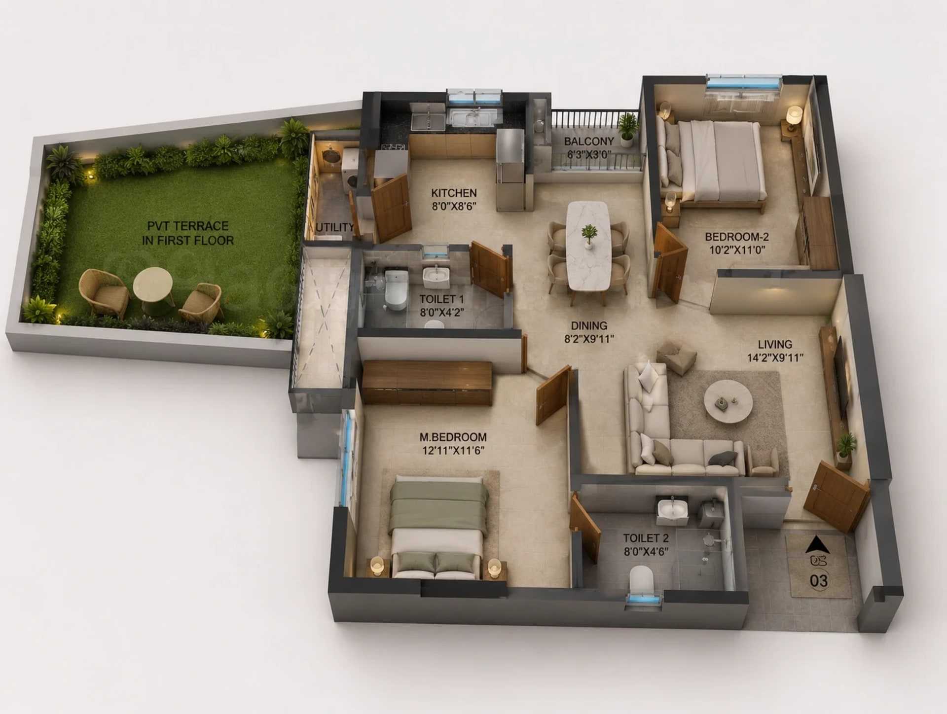 2 BHK Apartment Floor Plan – KG Impressions
