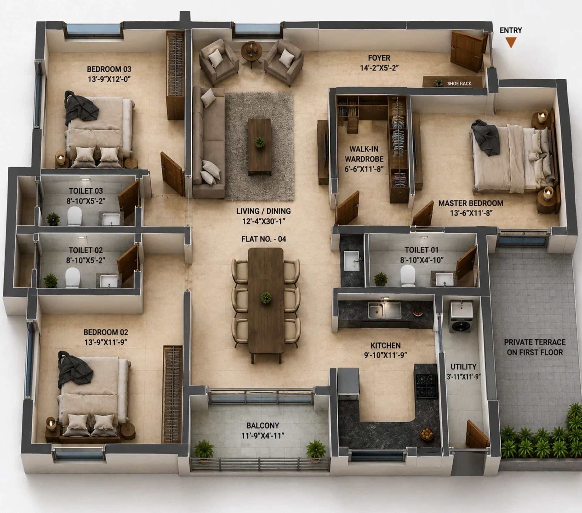 3 BHK Apartment Floor Plan – KG Montage