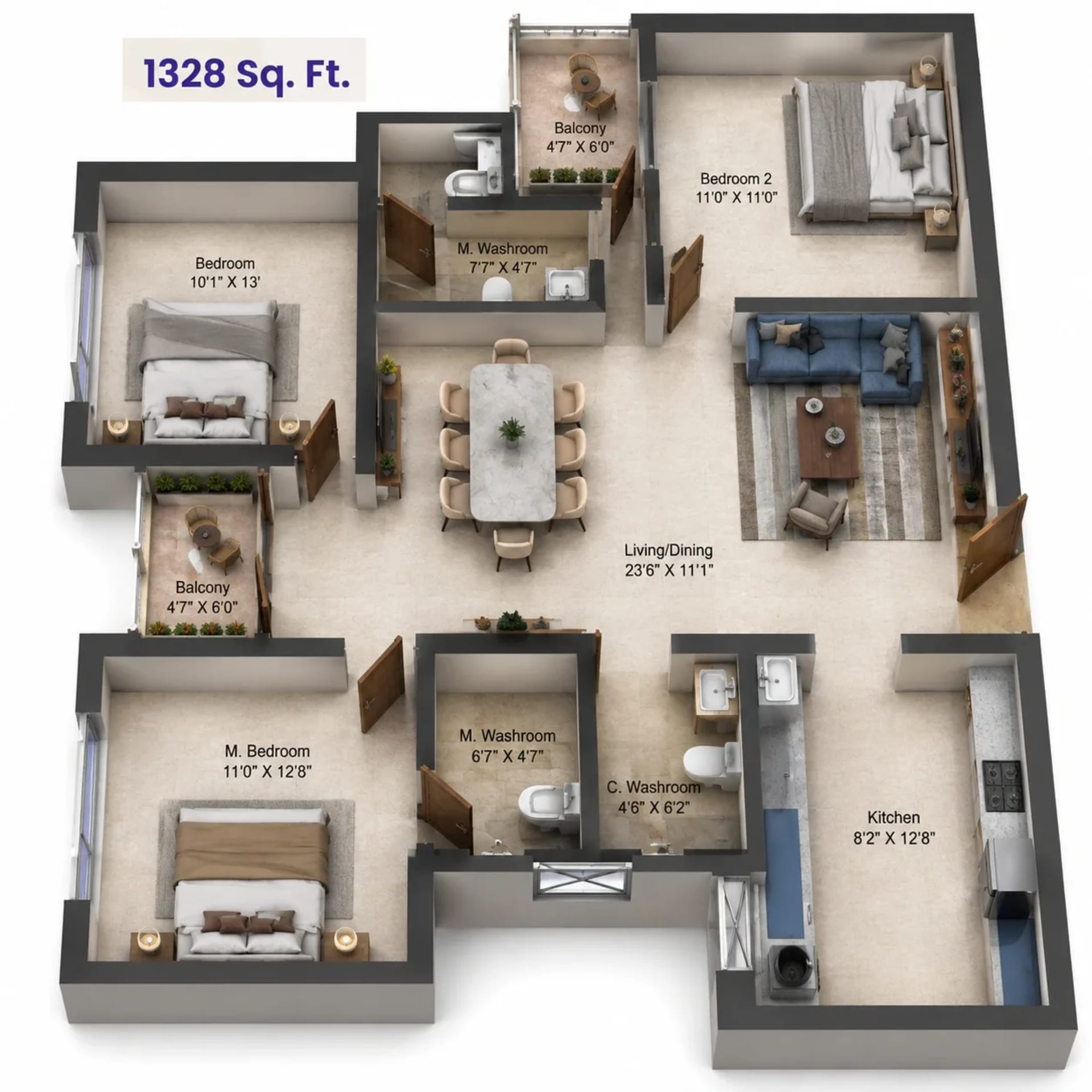 3 BHK Apartment Floor Plan – Shriram Codename Pudhiya Chennai